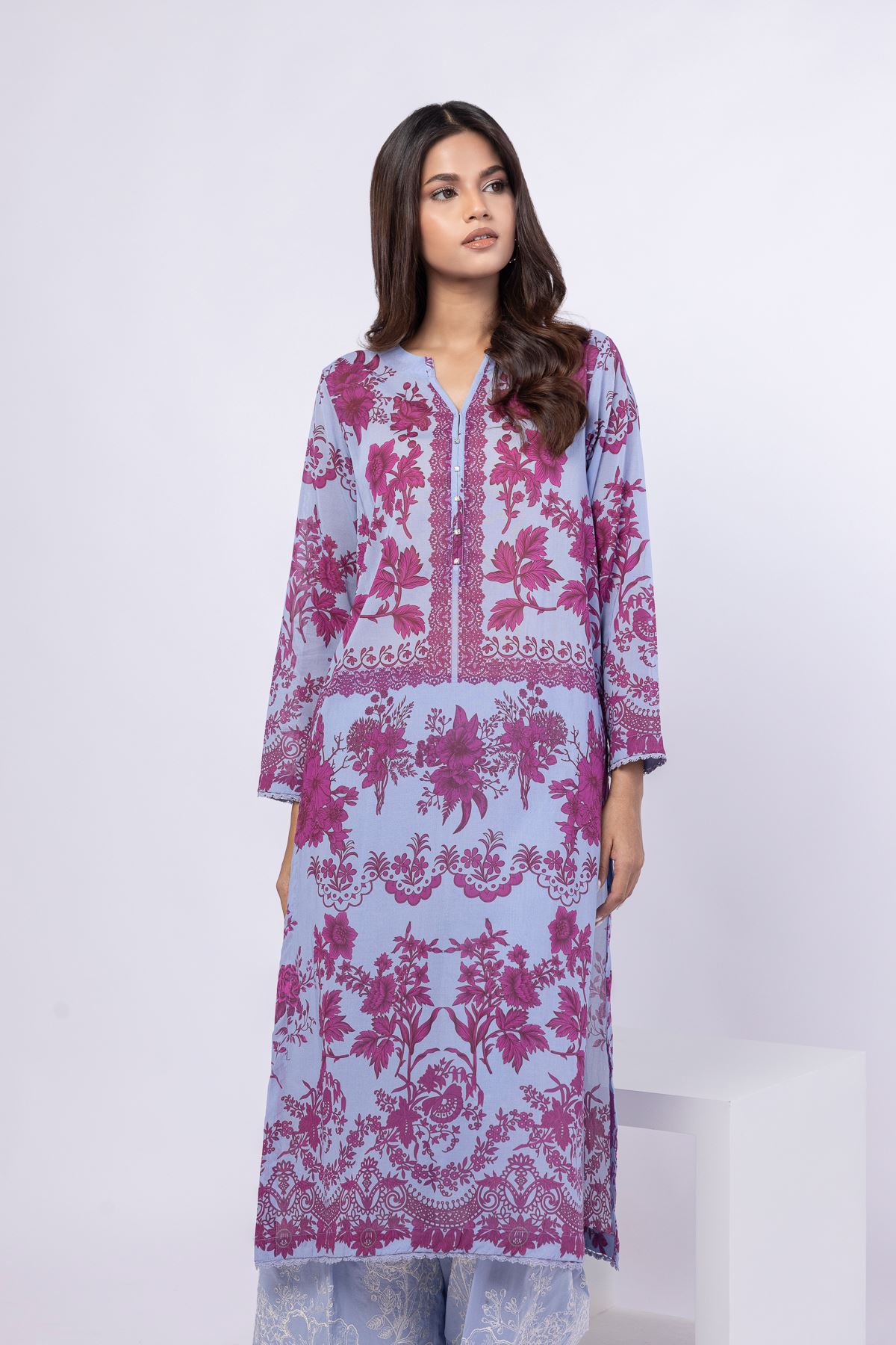 Printed Swiss Voile Kurta - 25-09-11W3-02SA-VG