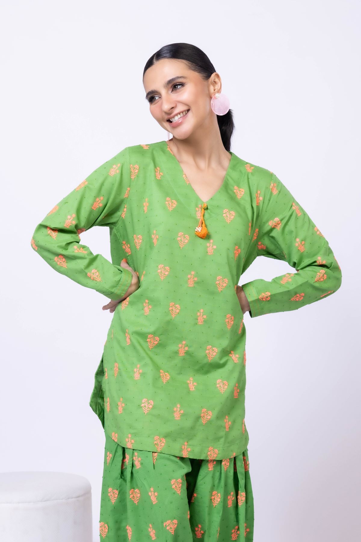 Embroidered Cross Slub Broshia Kurta - 1001898804
