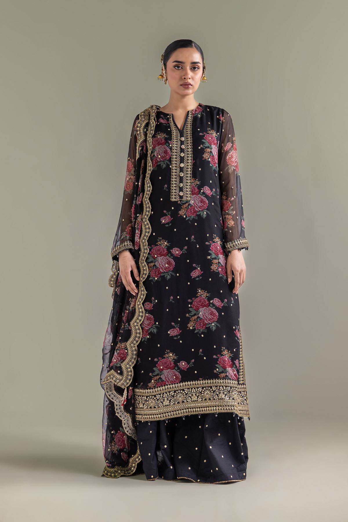 Embroidered Chiffon Floral 3-Piece Set - 1-26-127-A-D-VG