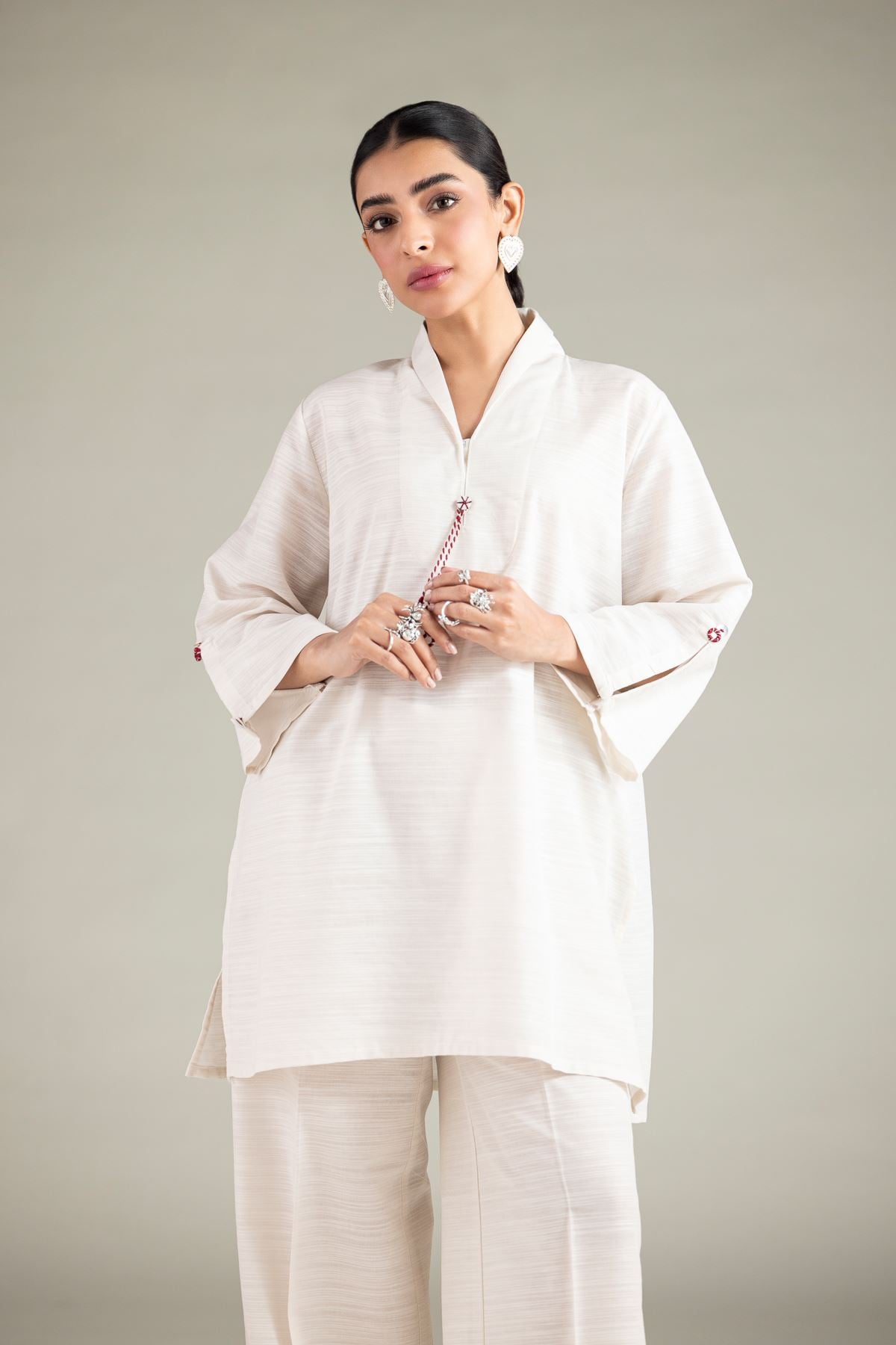 Dyed Textured Cotton Short Drawstring Kurta - 1-26-146-A-D-VG