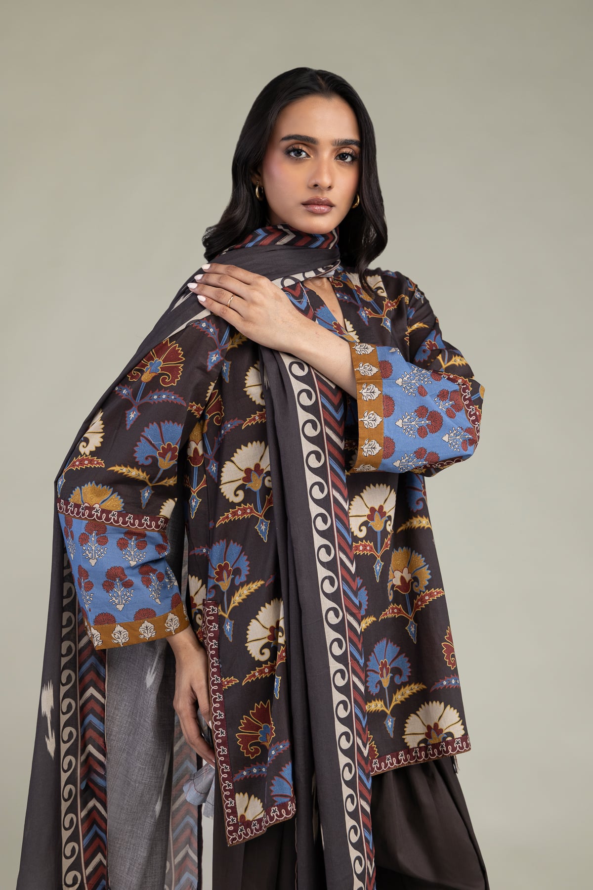 Printed Cambric Floral Cambric Kurta - 1-26-303-B-A1-VG