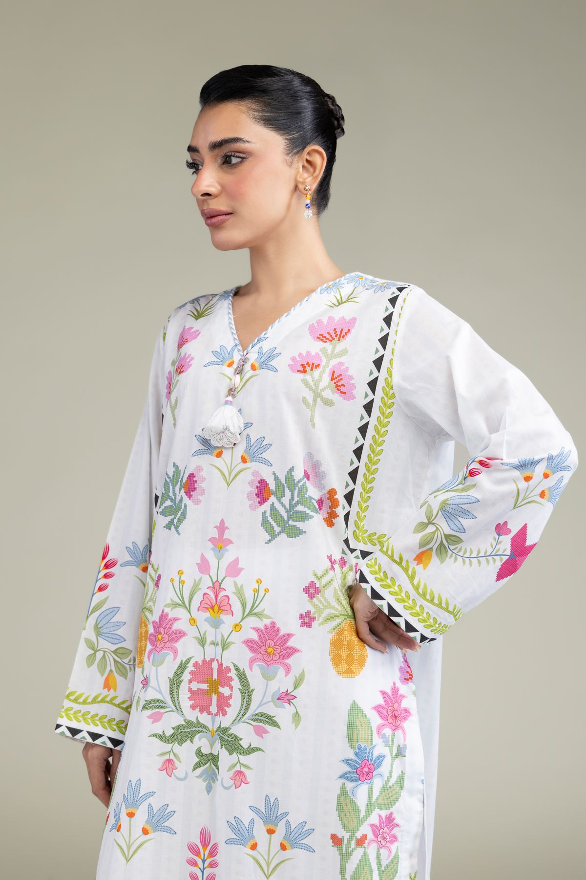 Printed Cambric Floral Cambric Kurta - 25-09-12E2-01TB-VG