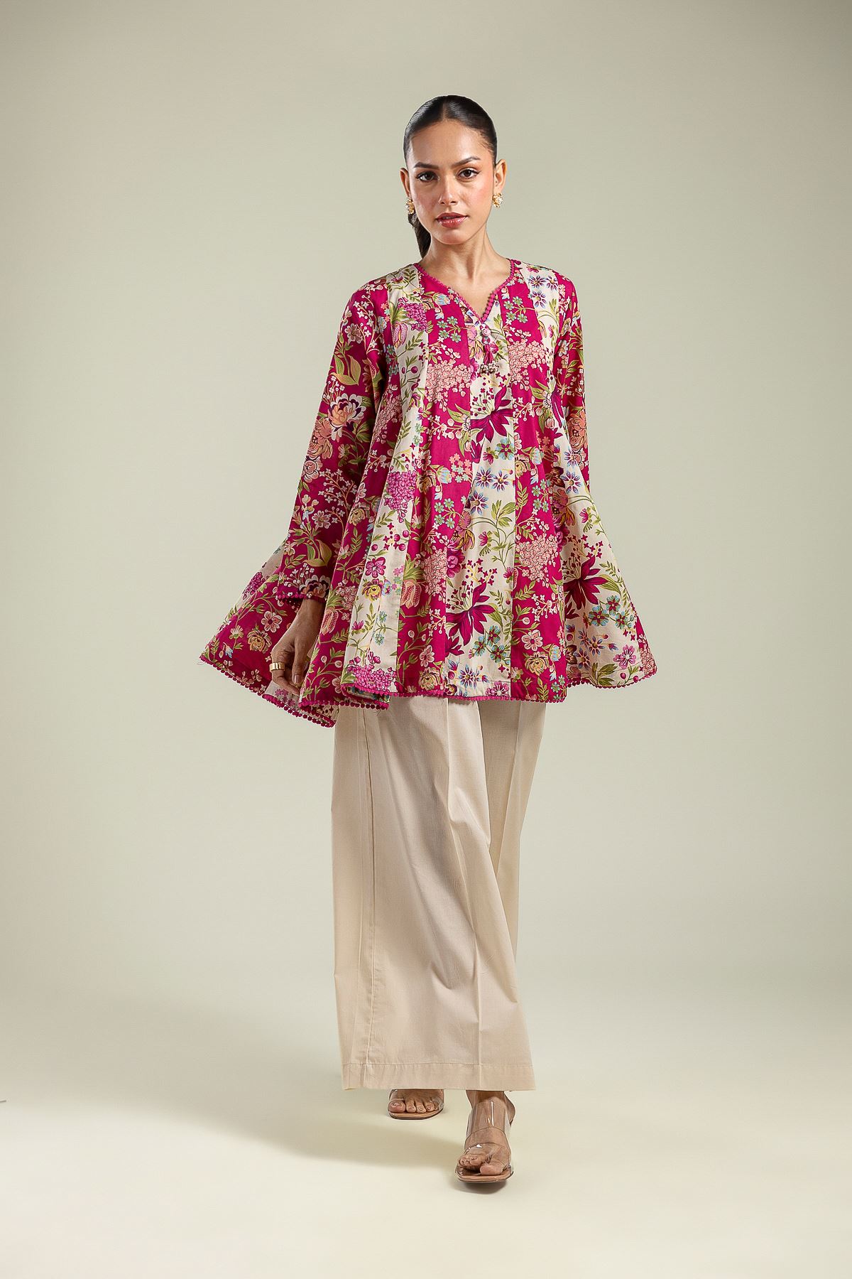 Printed Cambric Floral Cambric Kurta - 1-26-142-A-H-VG