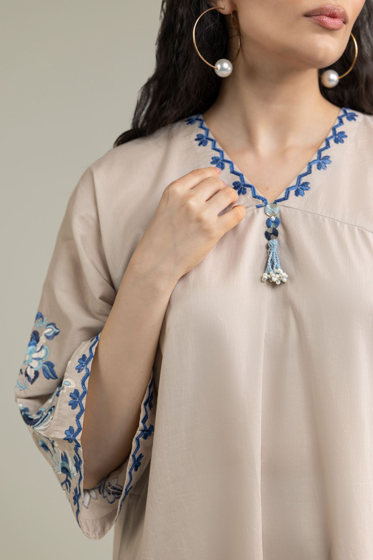 Embroidered Cambric Long Floral Kurta - 1-26-231-A-F1-VG