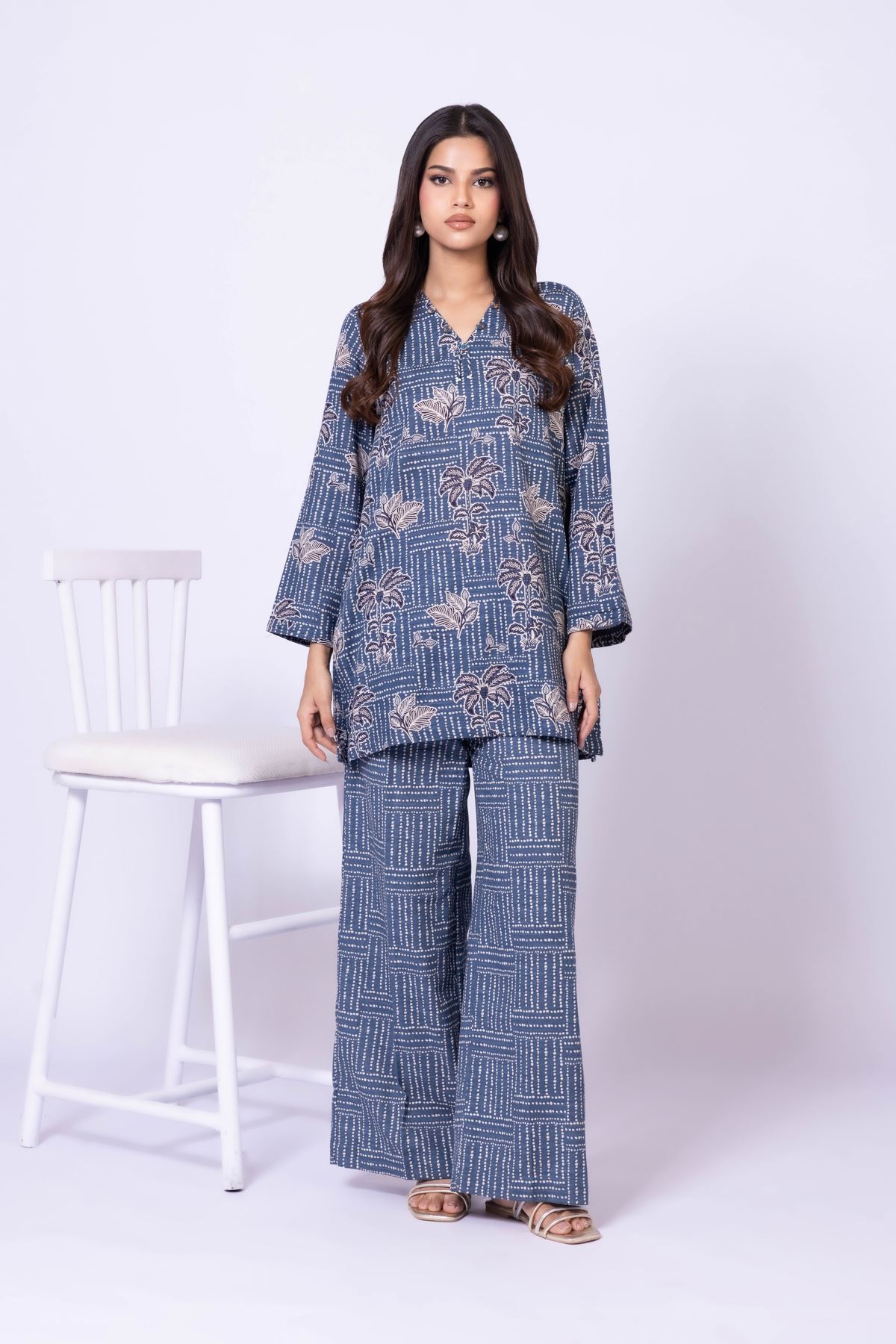 Printed Khaddar Pants - 25-10-12E7-01TB-VG
