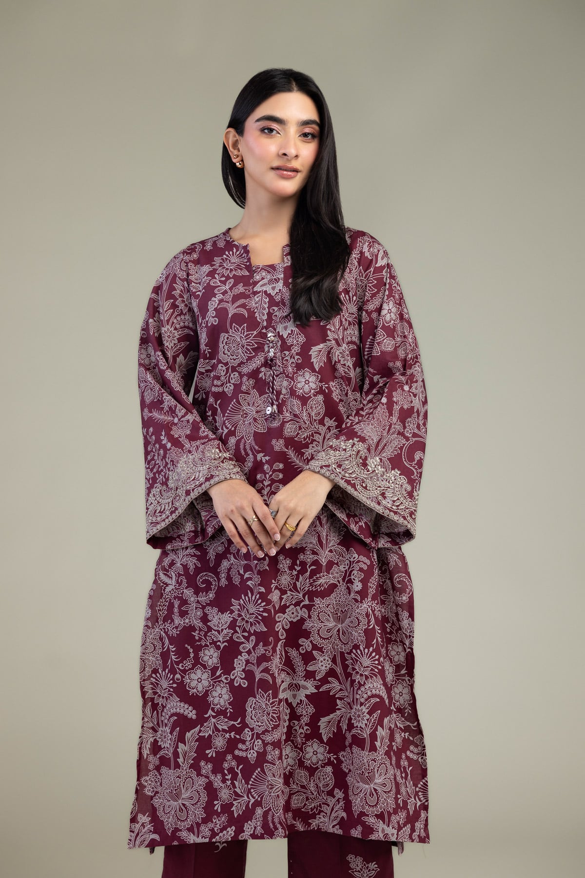 Embroidered Cambric Floral Cambric Kurta - 1-26-309-B-D1-VG
