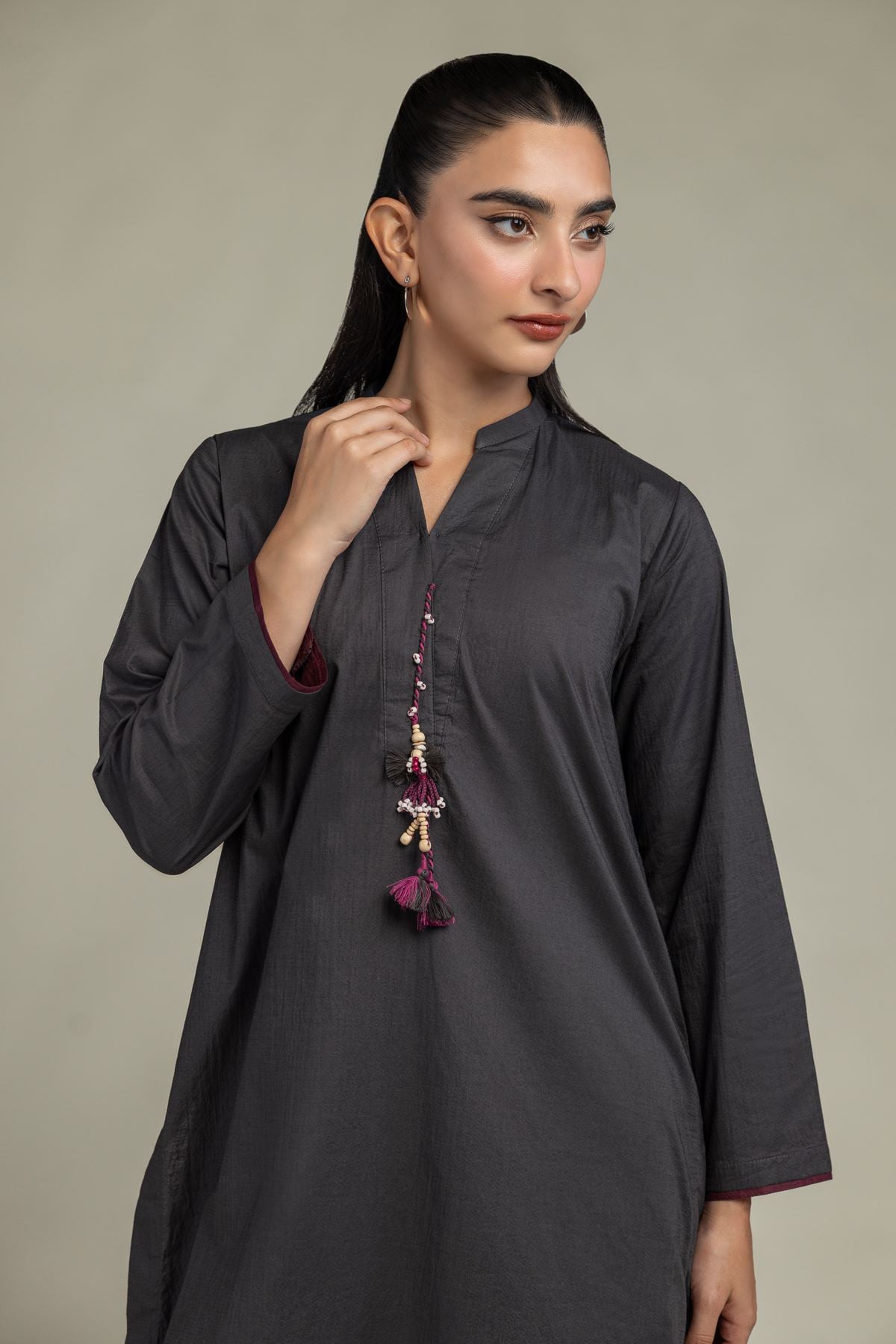 Dyed Cotton Crinkle Solid V-Neck Kurta - 1-26-102-A-F-VG
