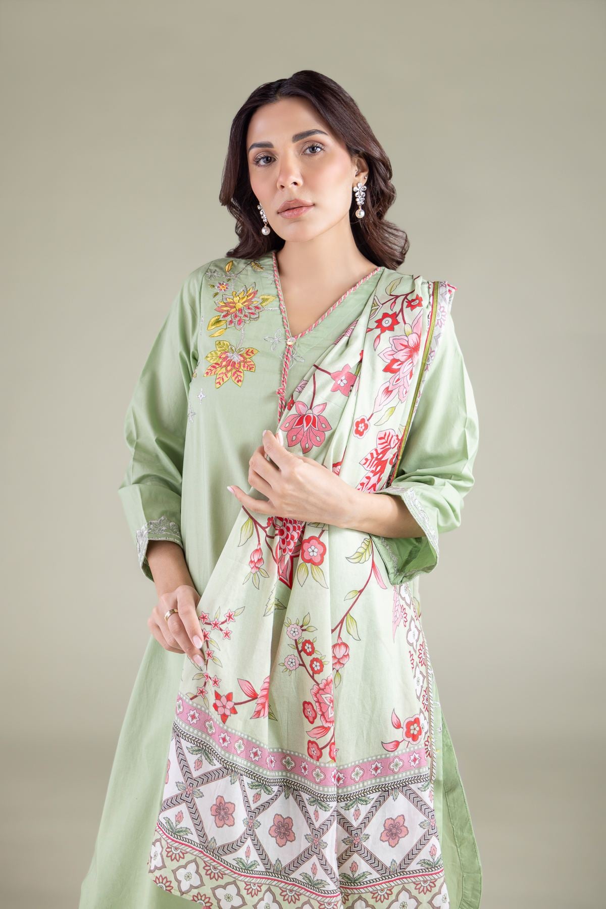 Embroidered Lawn Mint Lawn Dupatta - 1001917636