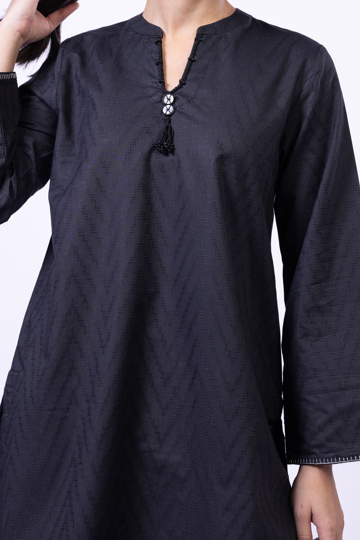 Dyed Jacquard Kurta - 25-09-9S1-07TB-VG
