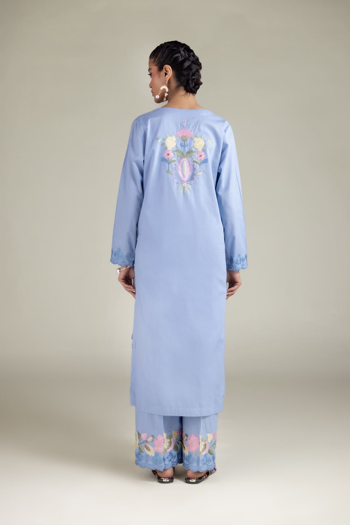 Embroidered Textured Cotton Floral Pearl Kurta - 25-10-12E12-03TA-VG