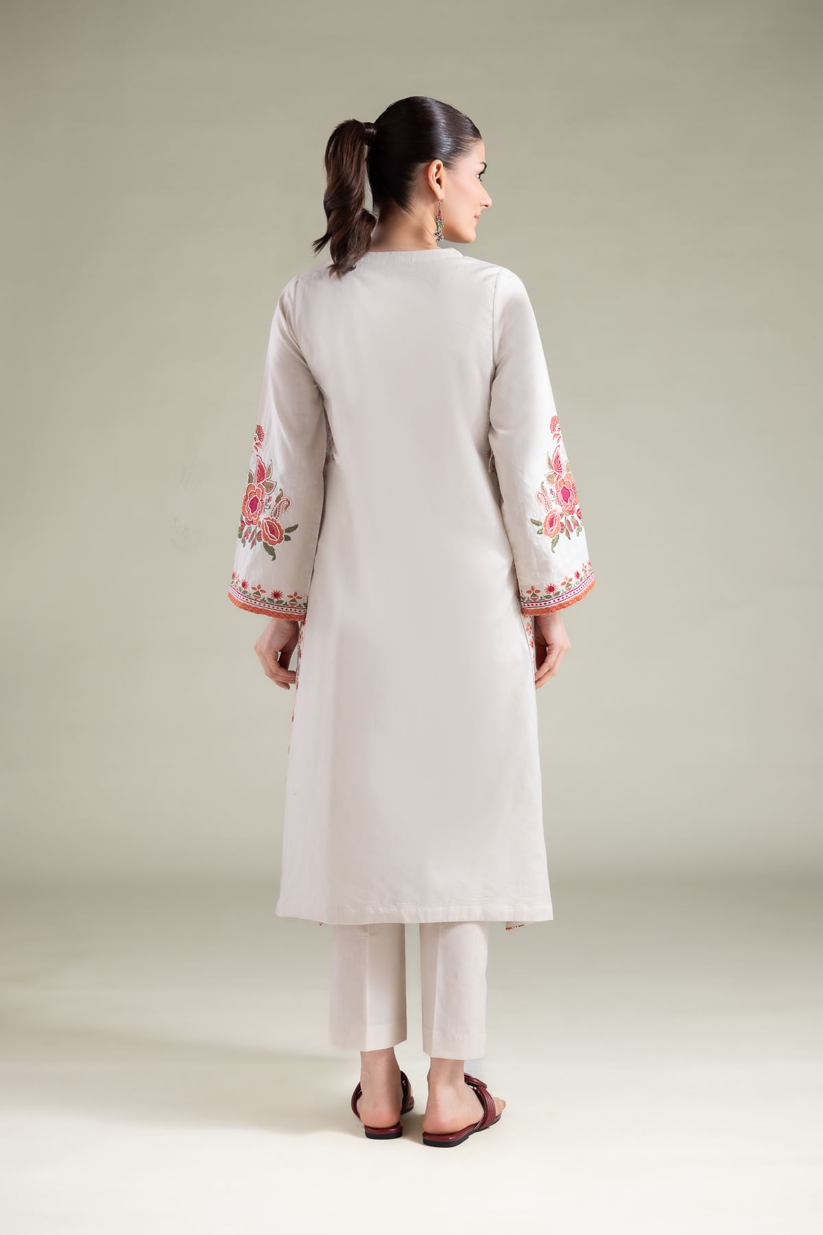 Embroidered Cotton Dobby Floral Longline Kurta - 1-26-108-A-F-VG