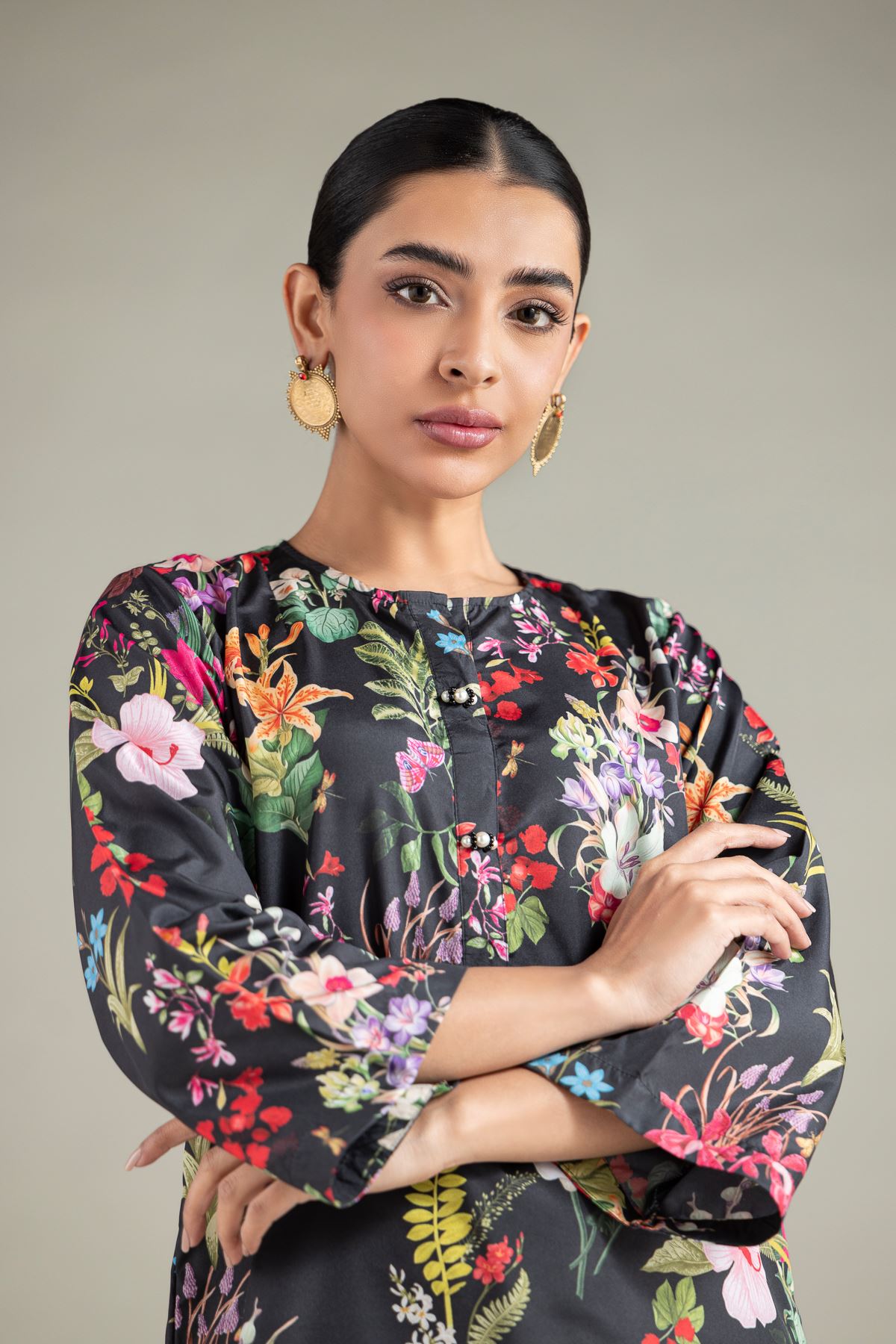 Printed Polyester Silk Kurta - 1-26-143-A-F-VG