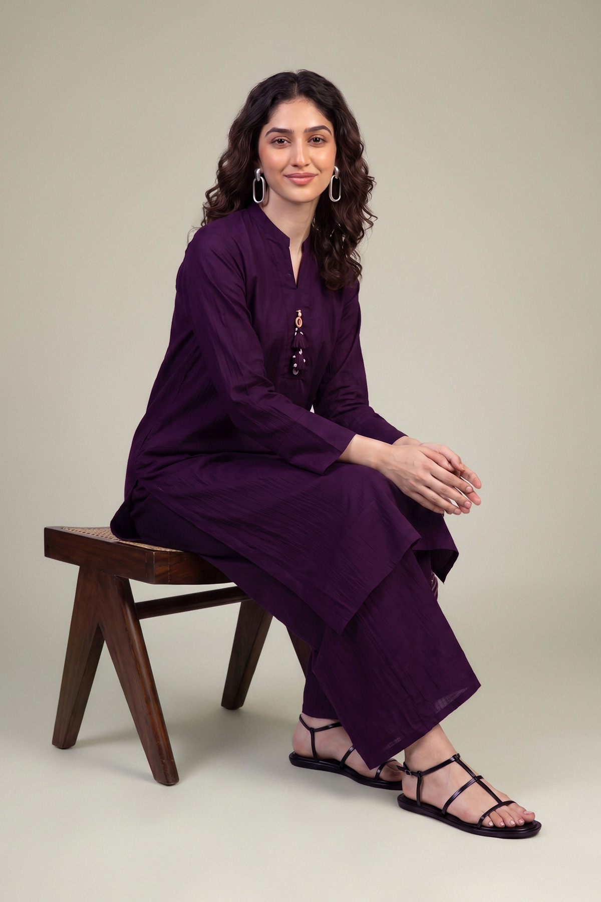 Embroidered Cotton Crinkle Purple Cotton Kurta - A22-26-214FH1-VG