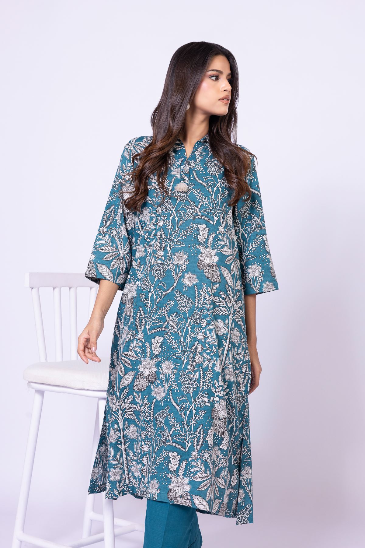 Printed Khaddar Kurta - 25-10-12E7-03TA-VG