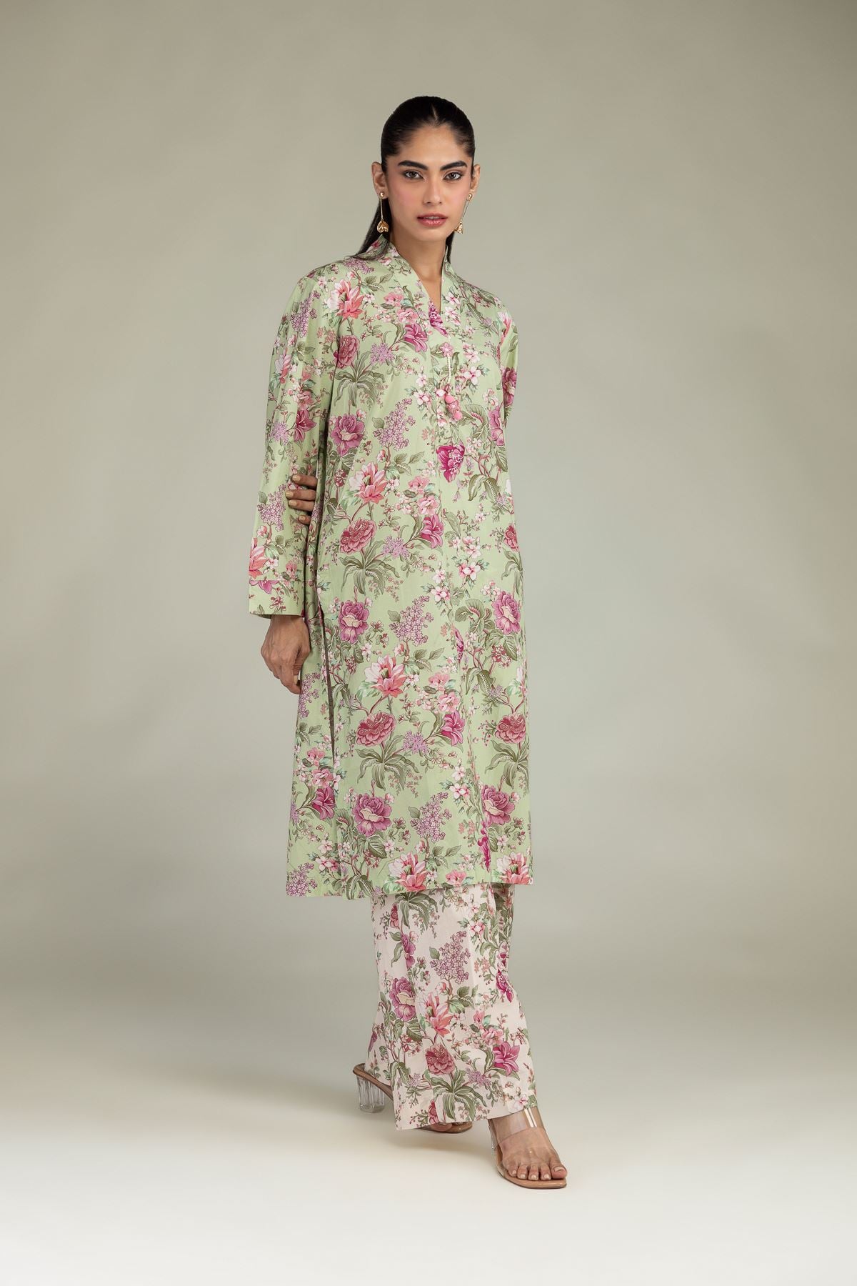 Printed Cotton Viscose Floral Cotton Pants - 1-26-102-A-F-VG