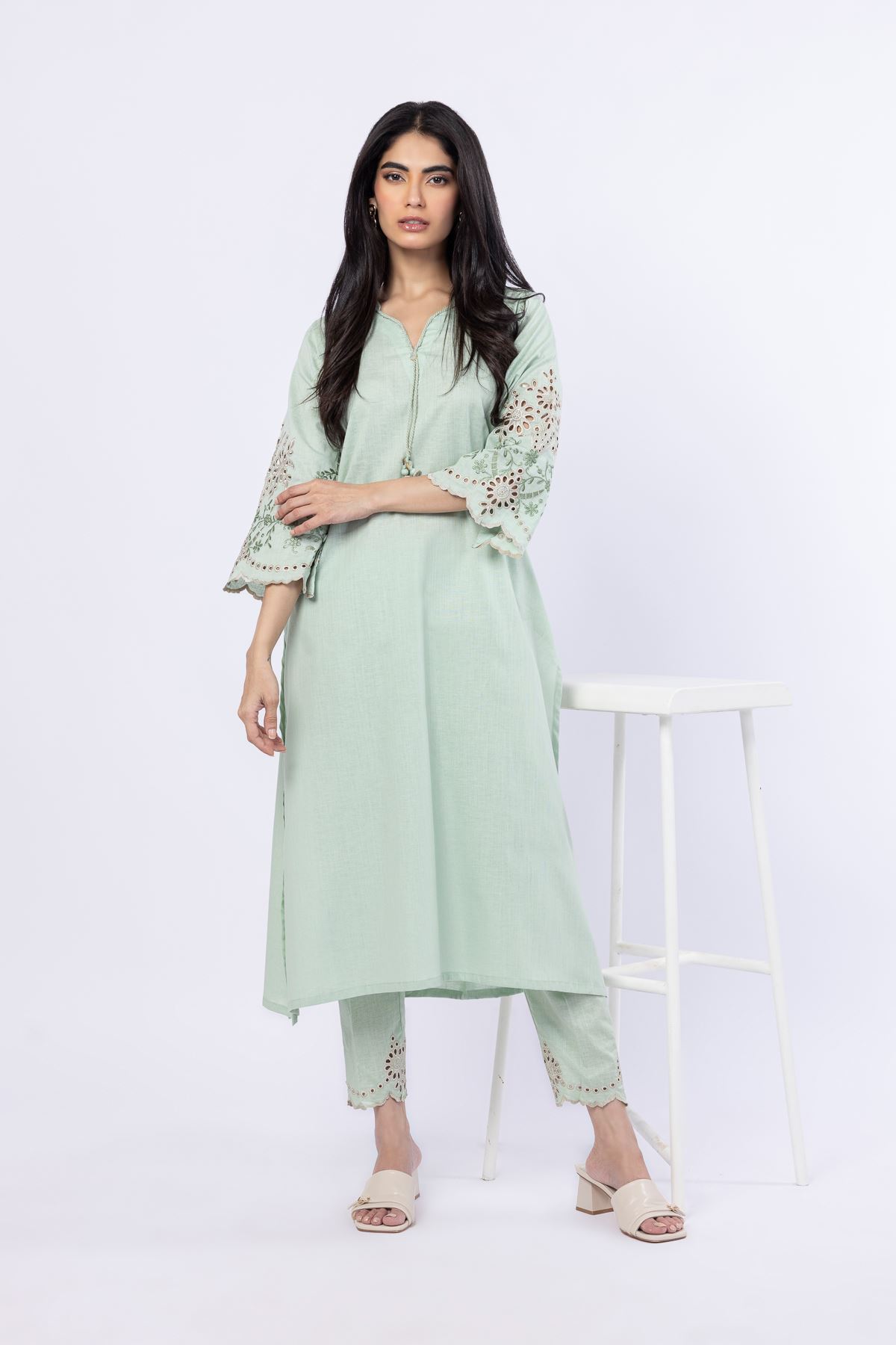 Embroidered Linen Cotton Pants - 25-07-7E5-06TB-VG