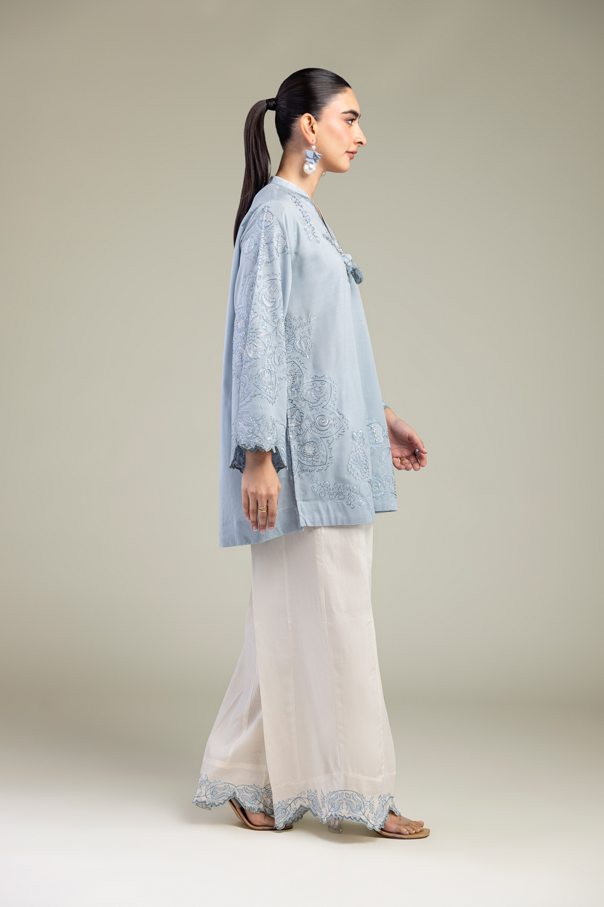 Embroidered Raw Silk Raw Silk Pants - 1-26-102-A-F-VG