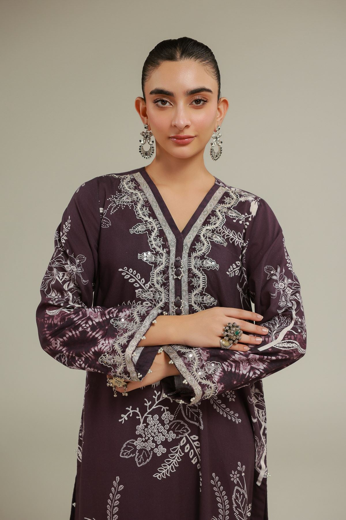 Embroidered Raw Silk Floral Longline Kurta - 1-26-101-A-D-VG