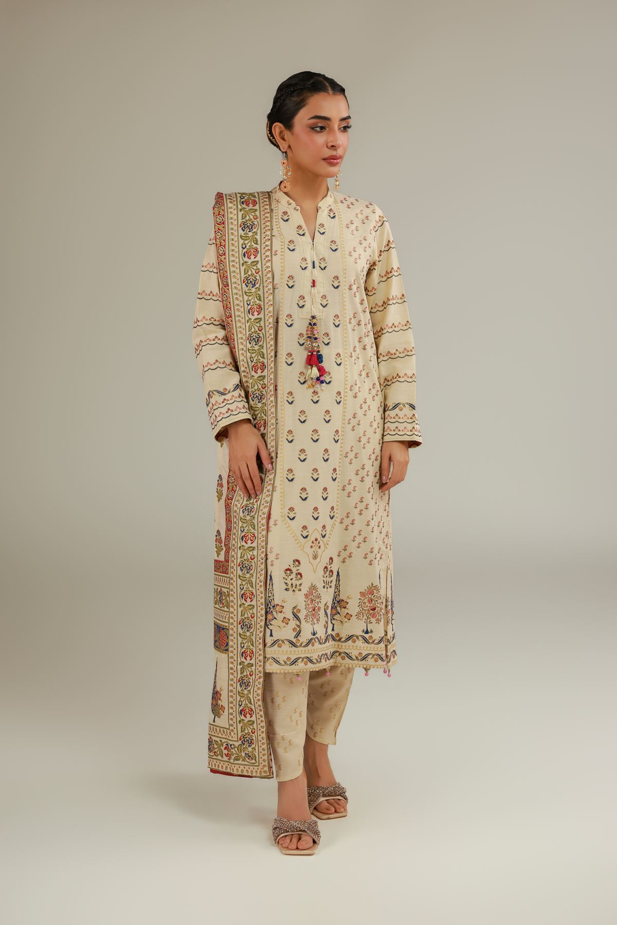 Raw Silk 3 Piece Co-ord Set - 12-26-114-F-E-VG