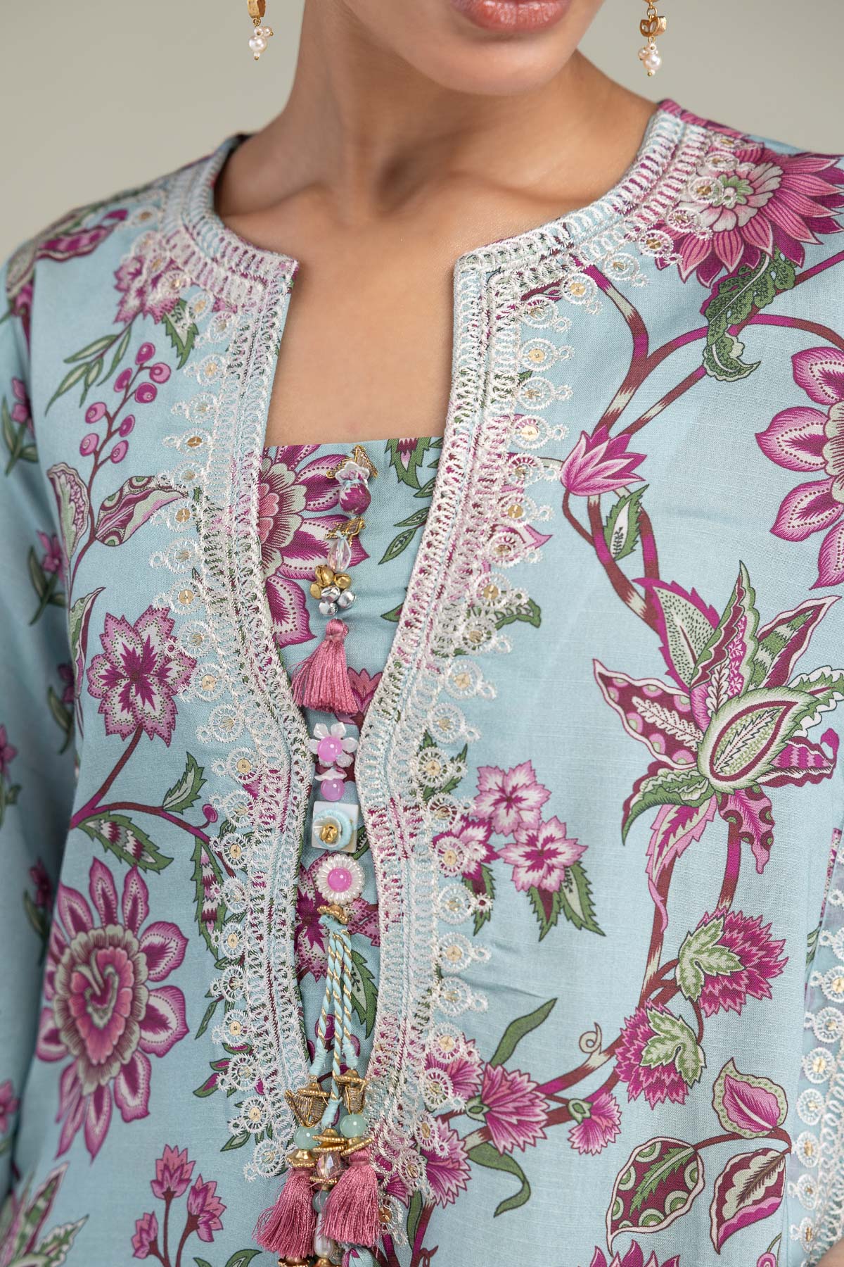 Embroidered Raw Silk Blue Silk Kurta - B1-2-26-106-A-C-VG