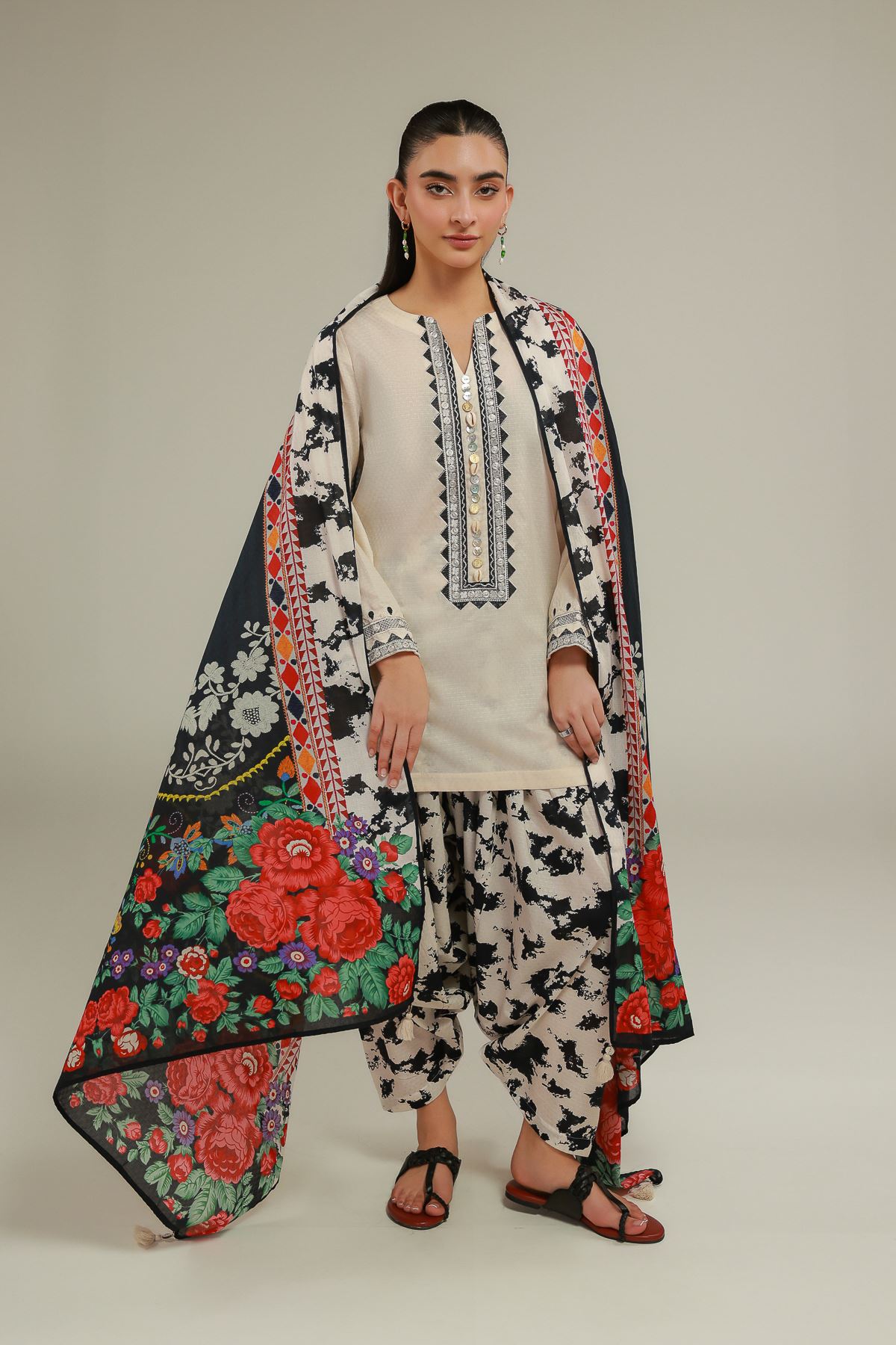 Embroidered Cotton Dobby Printed Cotton Shalwar - 1-26-147-A-F-VG