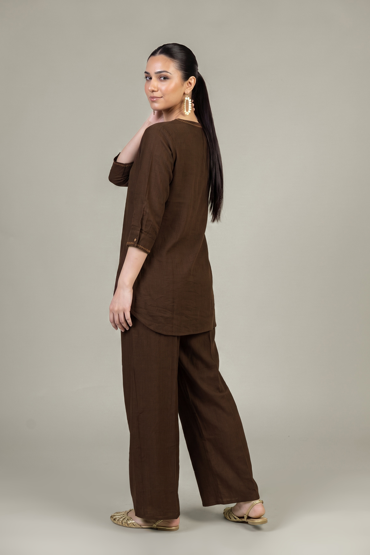 Dyed Crepe Brown Crepe Shirt - 1-26-408-A-A1-VG