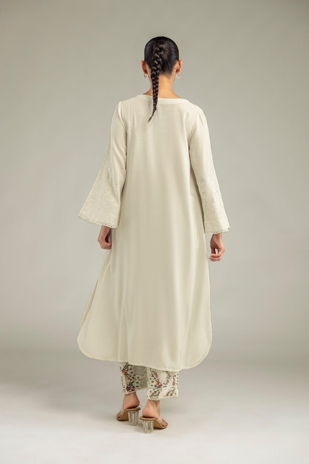 Embroidered Raw Silk Off-White Silk Kurta - 1-26-102-A-F-VG