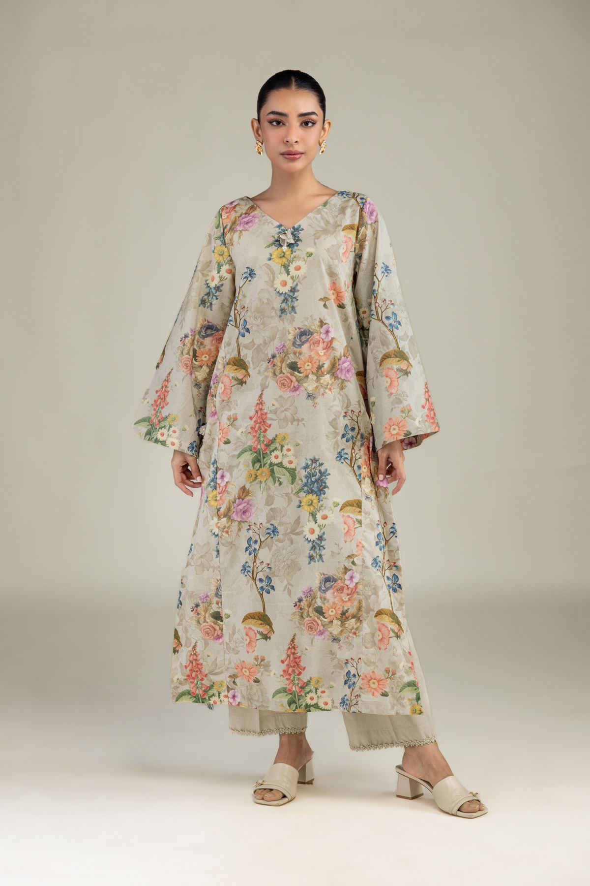 Printed Cotton Dobby Long Floral Kurta - 1-26-229-B-F1-VG