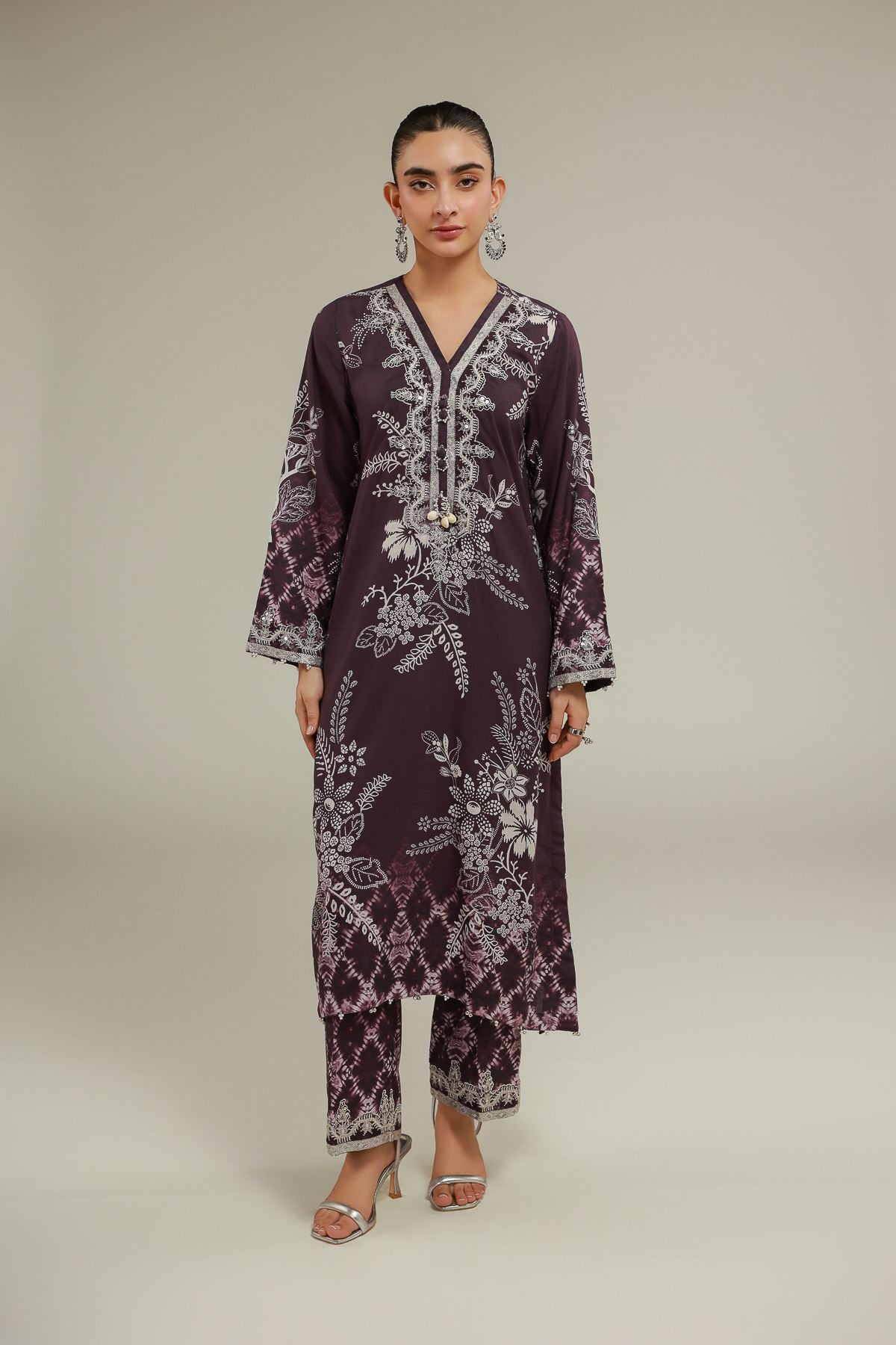 Embroidered Raw Silk Floral Longline Kurta - 1-26-101-A-D-VG