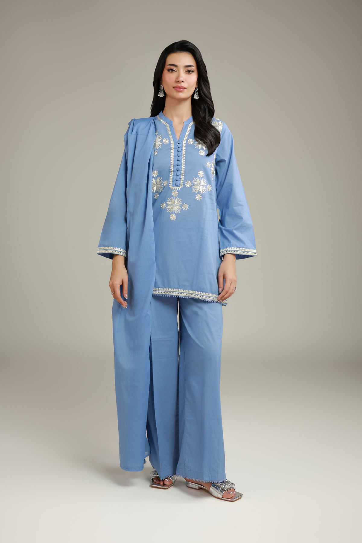 Embroidered Lawn Blue Lawn Dupatta - 1-26-120-A-F-VG