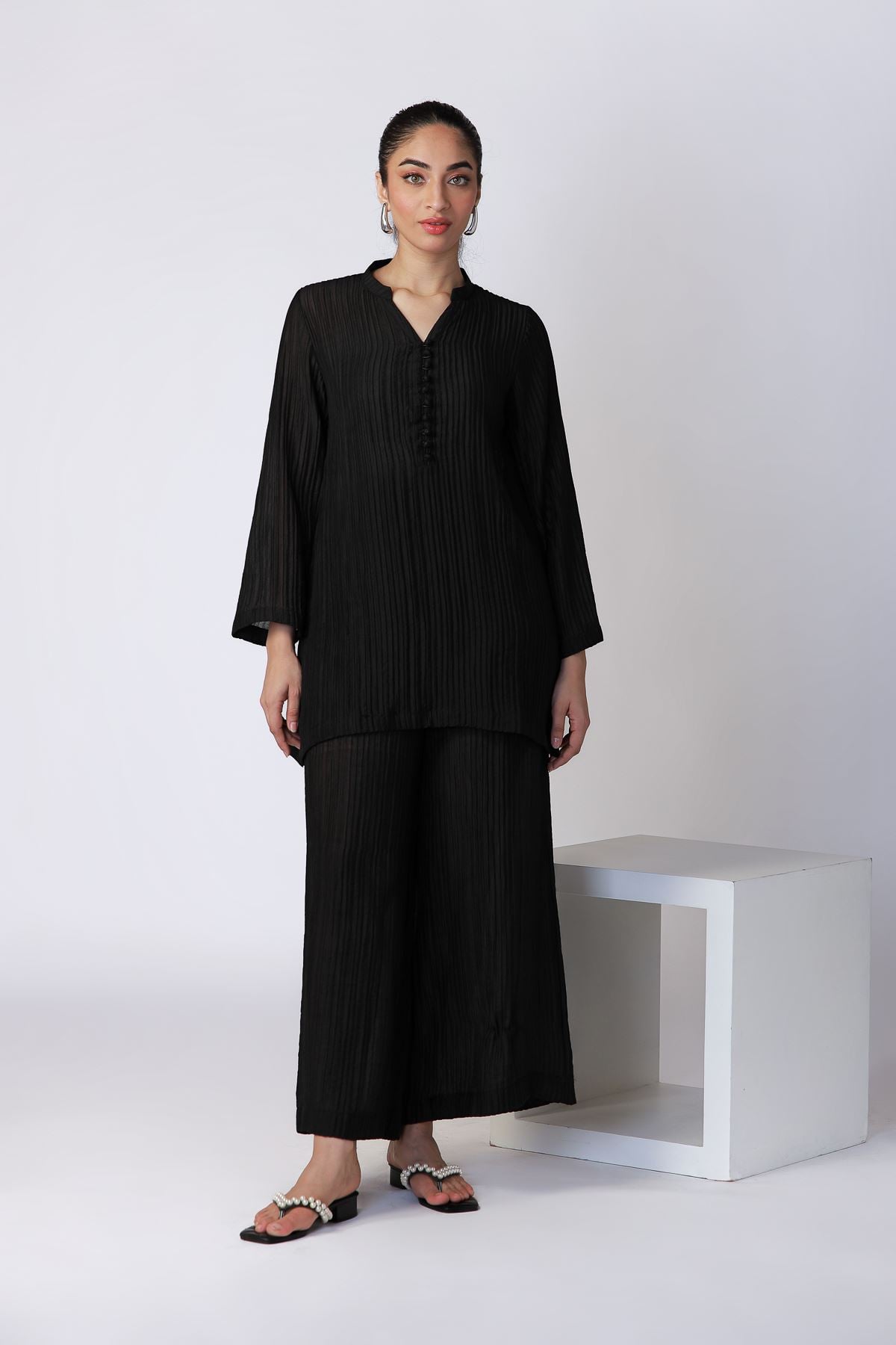 Dyed Ripple Crinkle Kurta - 25-07-7E7-09TA-VG