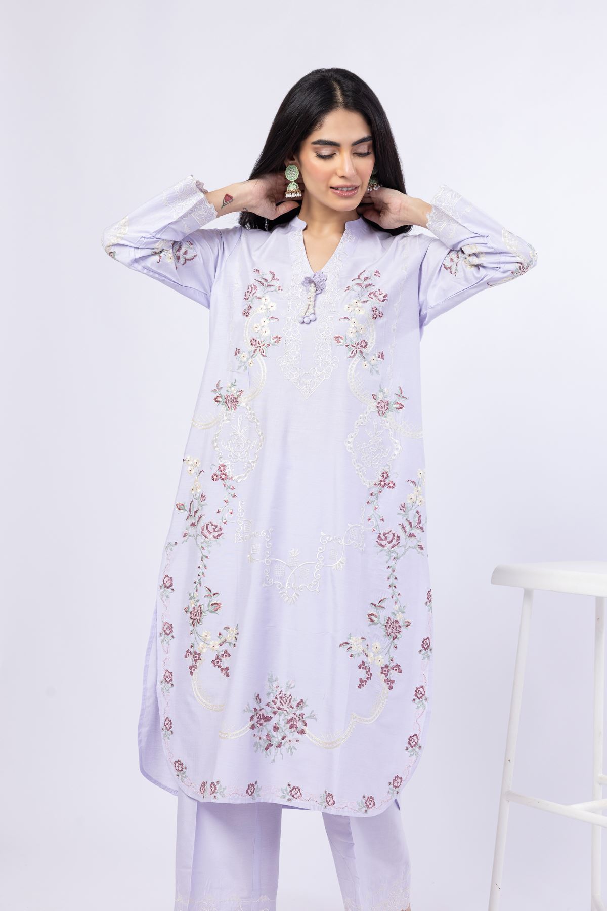 Embroidered Raw Silk Kurta - 25-10-10S4-02TA-VG