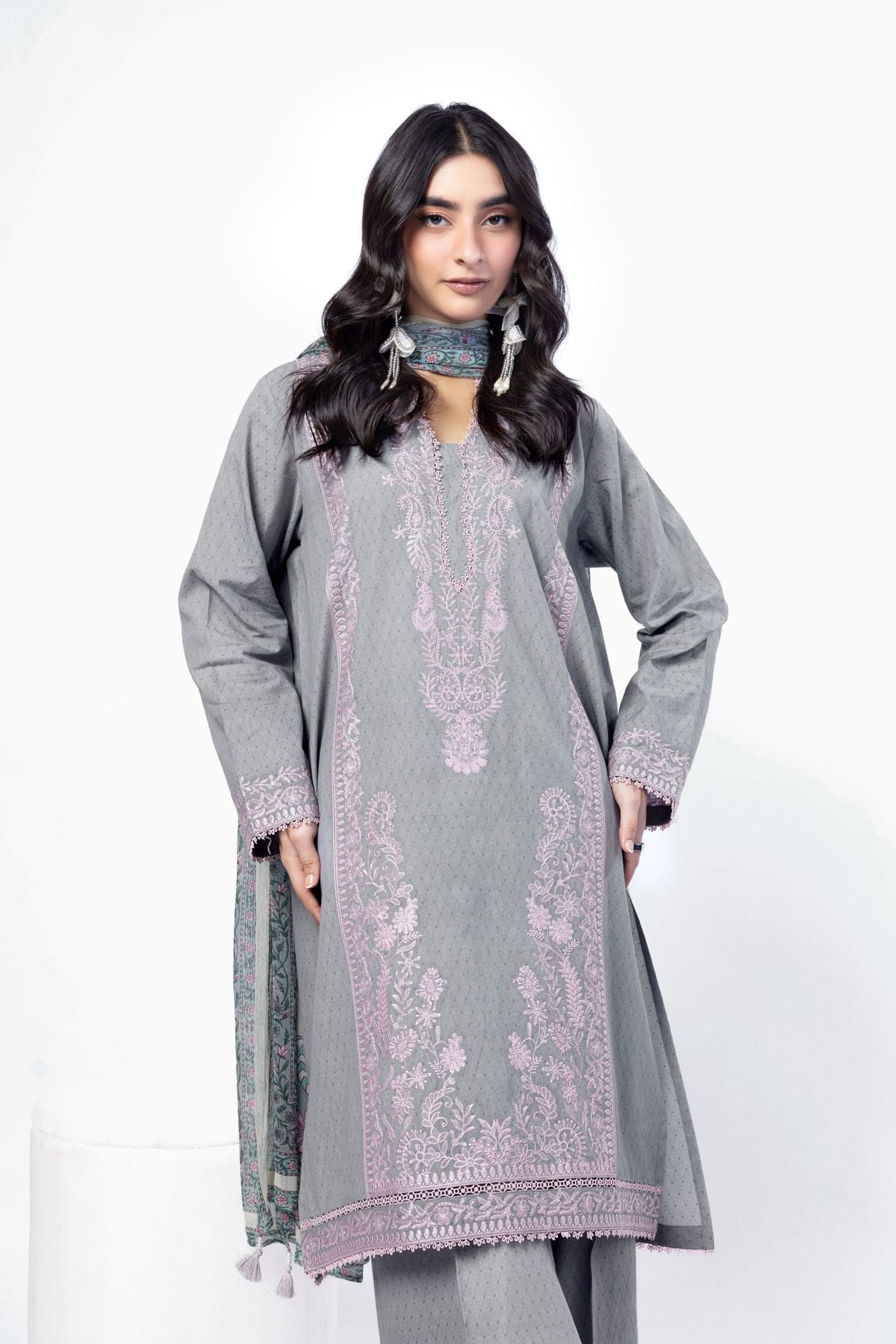 Embroidered Cotton Dobby Tailored 3 Piece - 1-26-122-A-C-VG