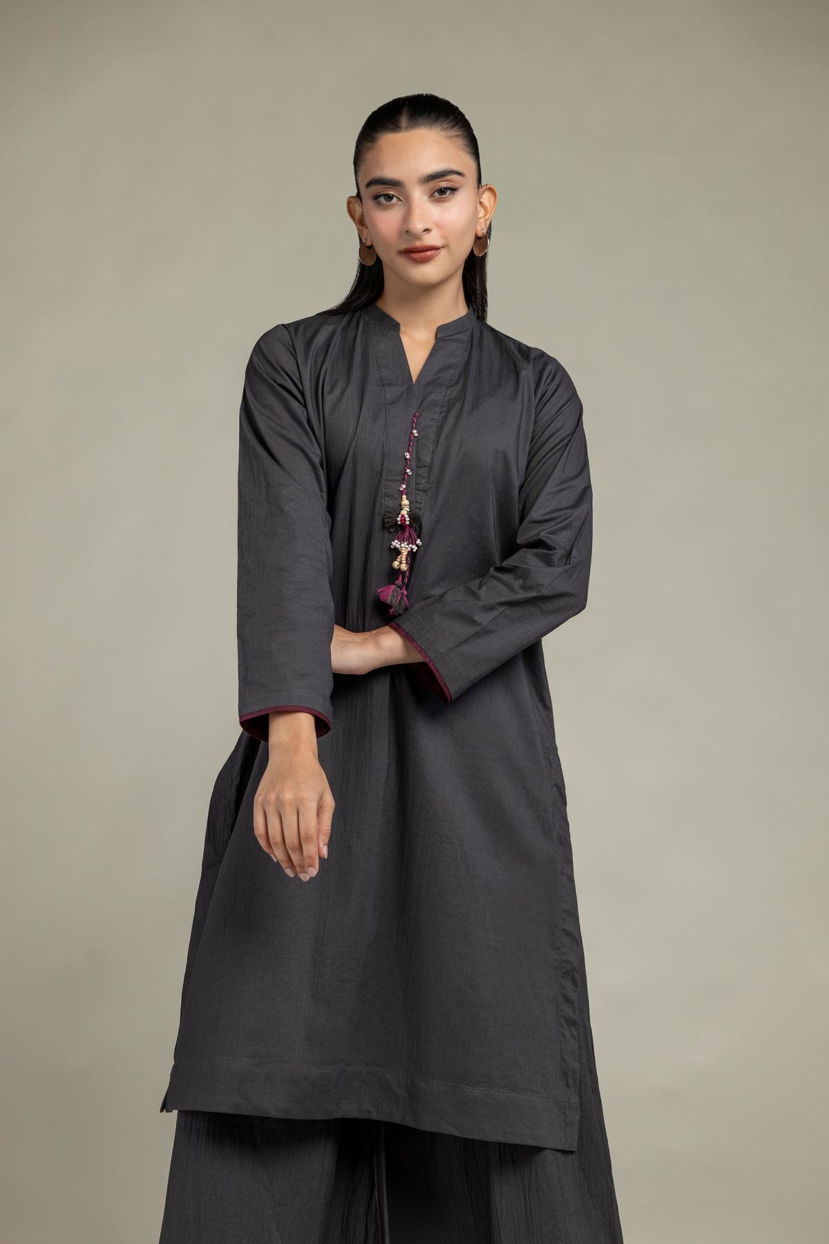 Dyed Cotton Crinkle Solid V-Neck Kurta - B1-2-26-106-A-C-VG