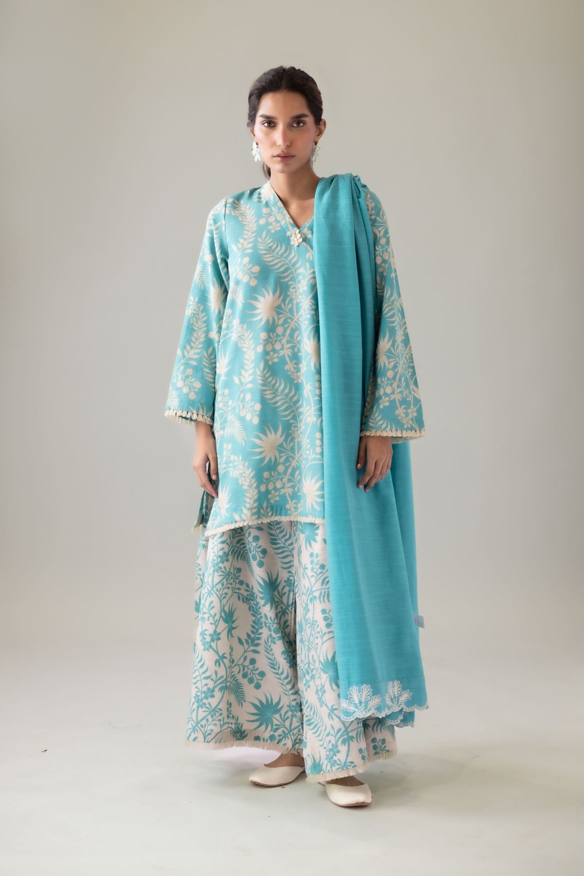 Embroidered Textured Cotton Dupatta - 25-09-12E2-04TA-VG