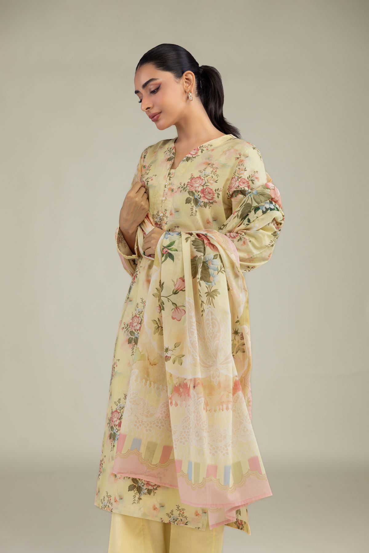 Printed Lawn Floral Lawn Dupatta - 1-26-229-C-H1-VG