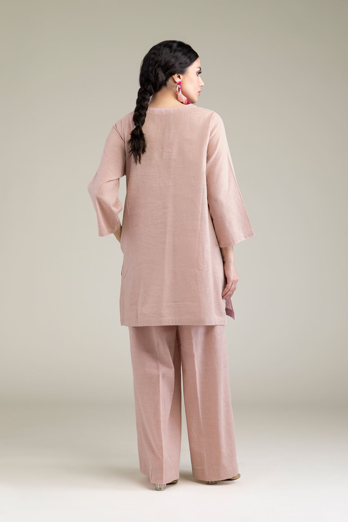 Dyed Blended Linen Solid Linen Kurta - 1-26-209-B-F1-VG