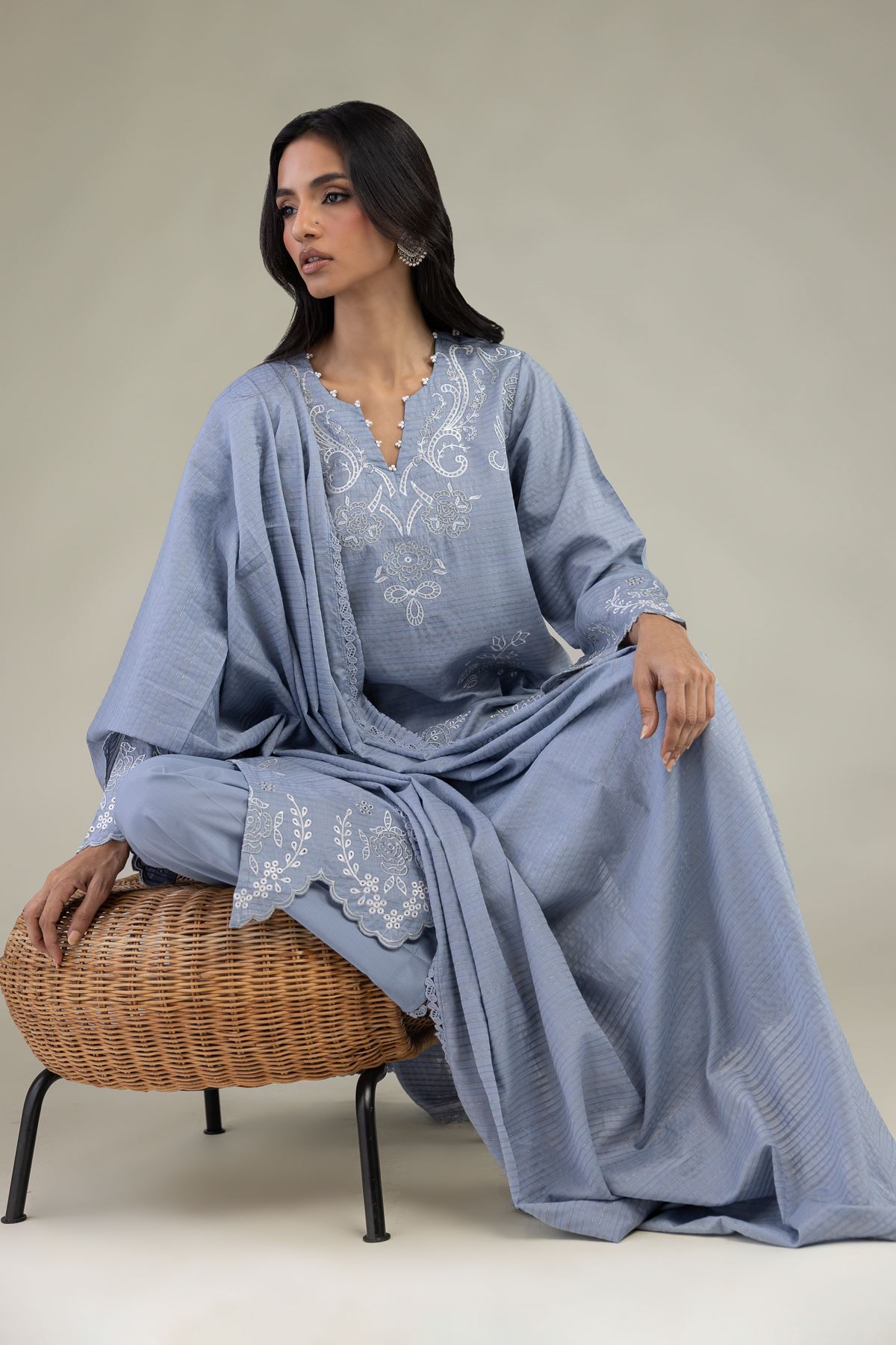 Embroidered Messuri Dobby Floral Tailored Set - 1-26-337-B-C1-VG