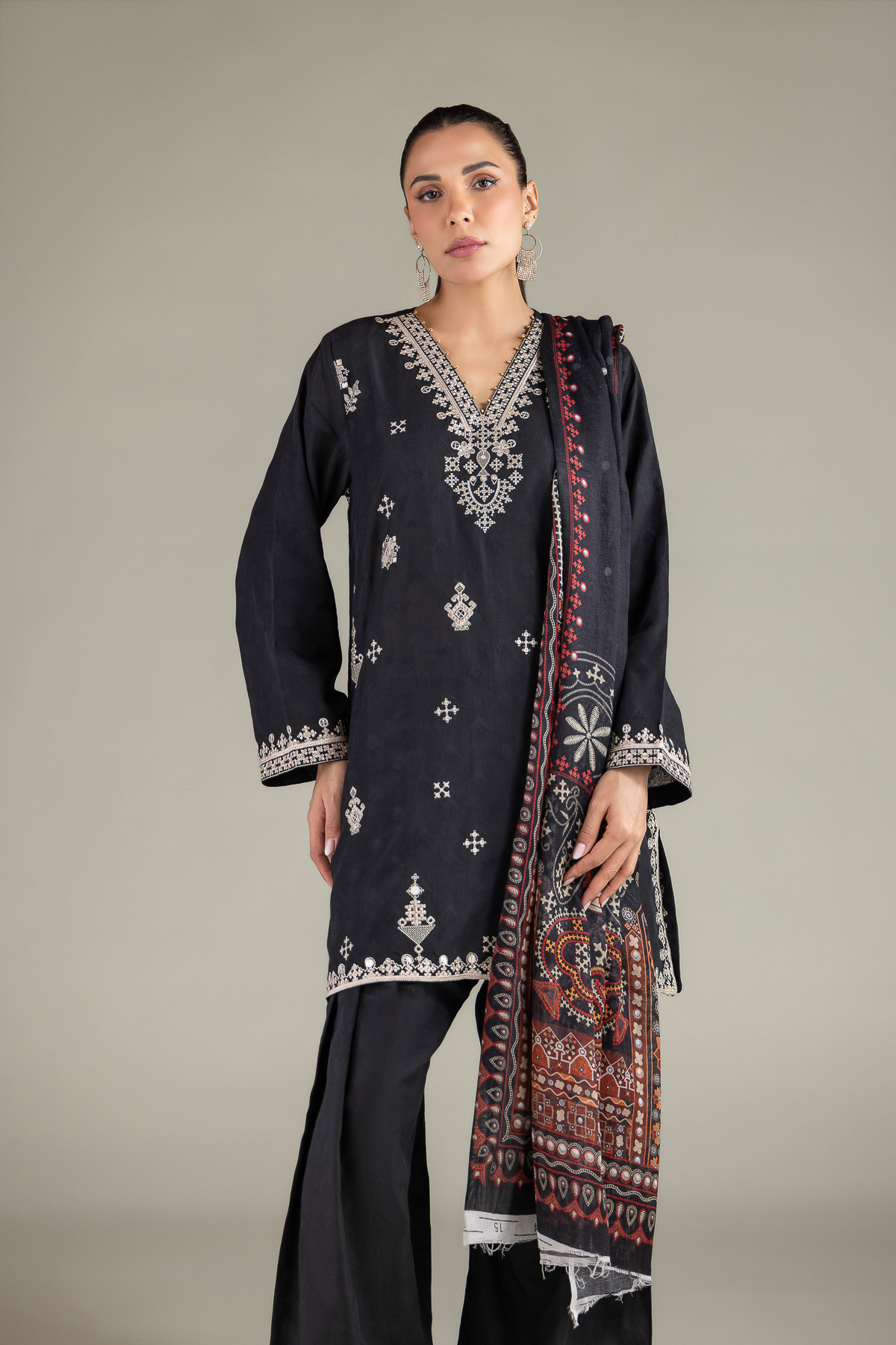 Embroidered Broshia Fabrics 3 Piece - T-A33-26-207FD1-VG