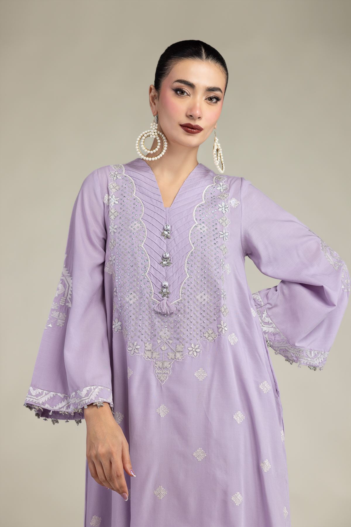 Embroidered Raw Silk Long Embroidered Kurta - T-A11-26-106FG1-VG