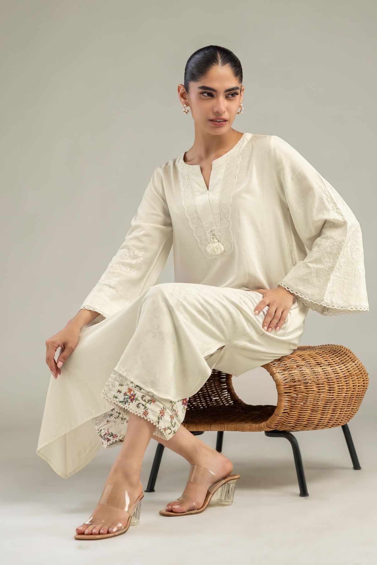 Embroidered Raw Silk Off-White Silk Kurta - 1-26-102-A-F-VG