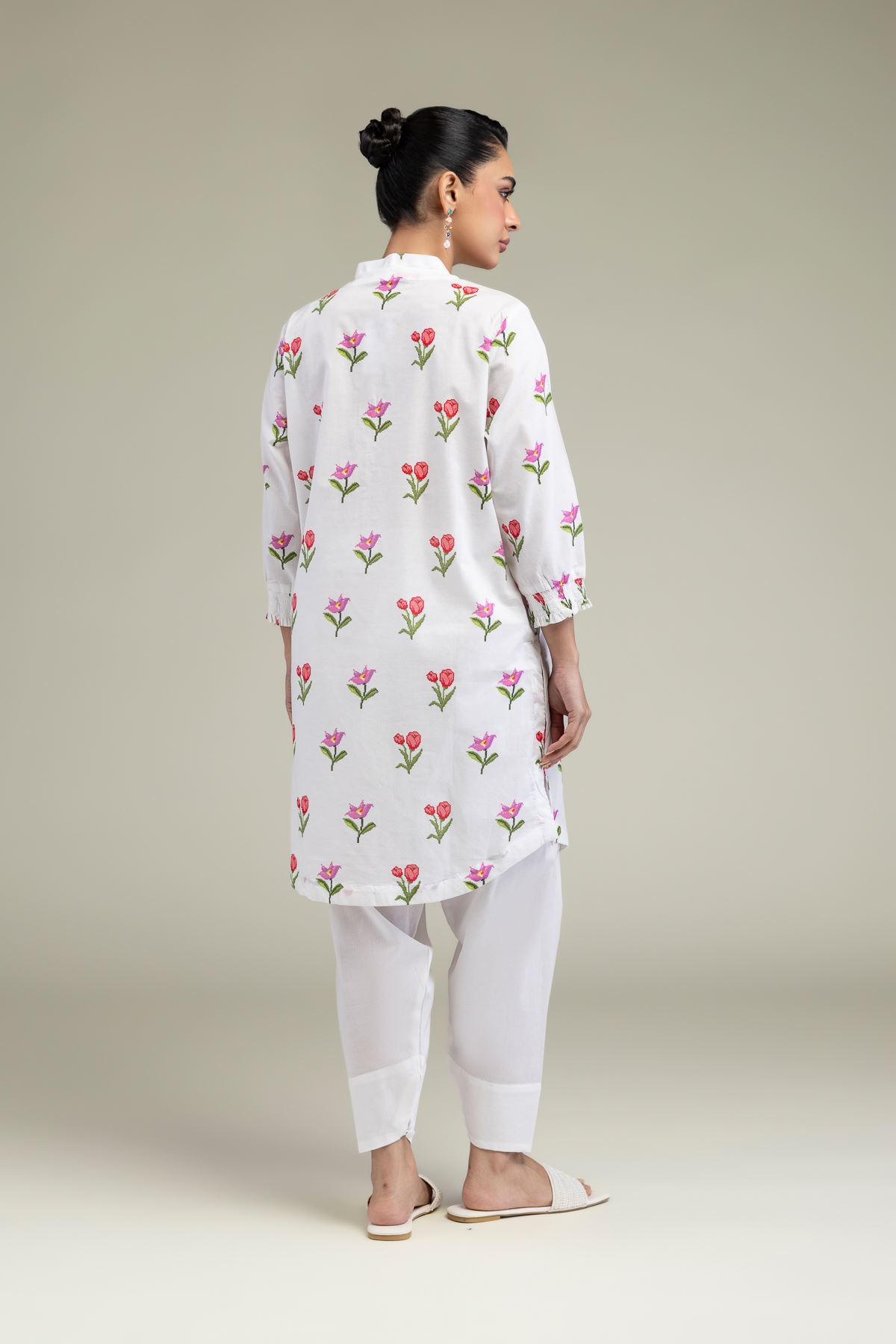 Printed Cambric White Cambric Kurta - 25-09-12E2-03TA-VG