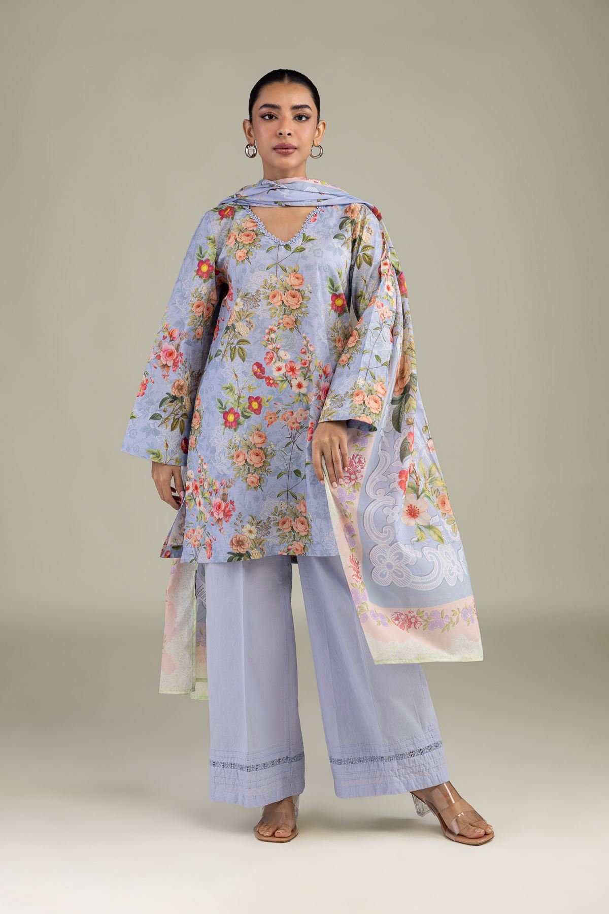 Printed Lawn Floral Lawn Dupatta - 1-26-224-B-E2-VG