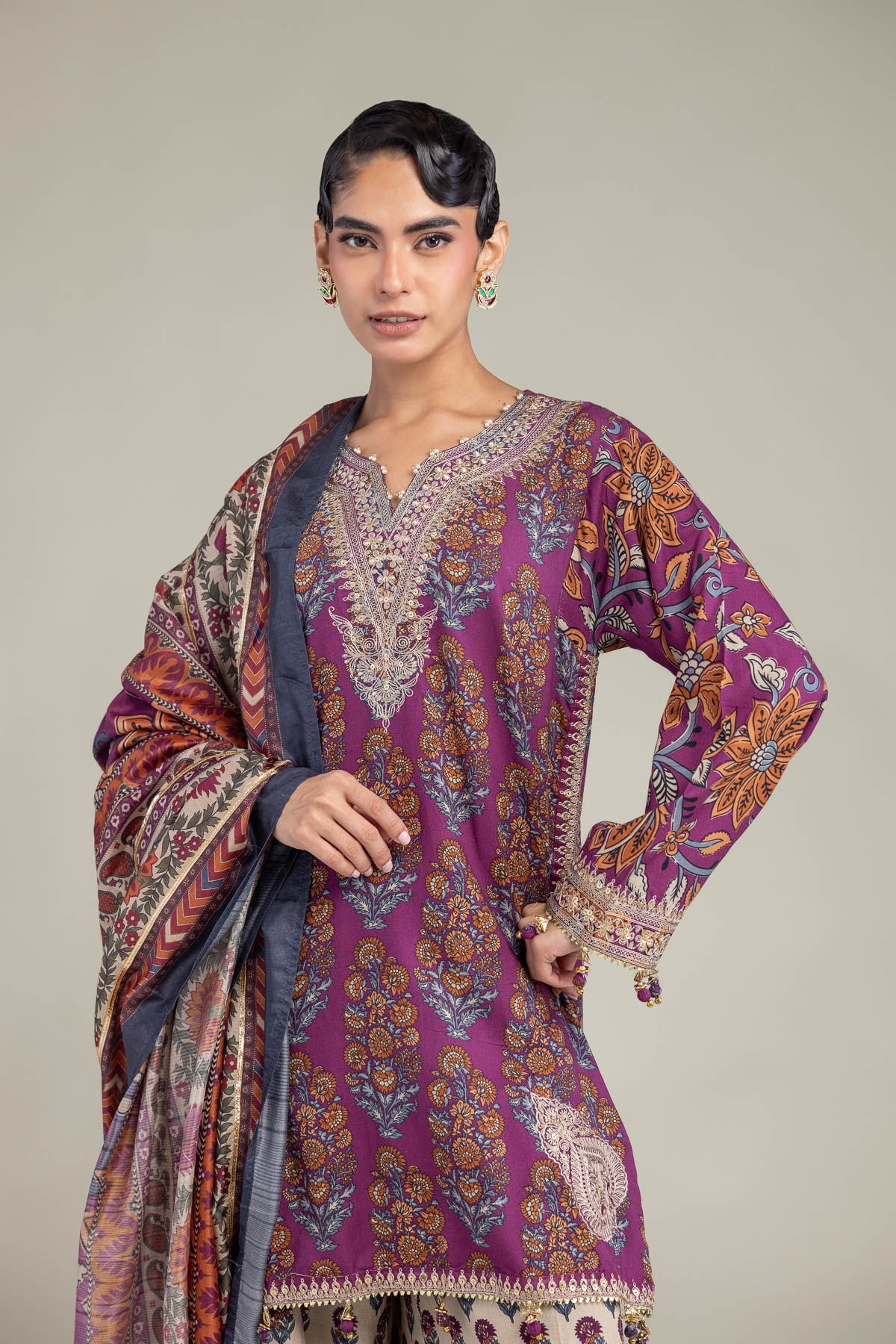 Embroidered Polyester Silk Silk Paisley Dupatta - A22-26-214FH1-VG