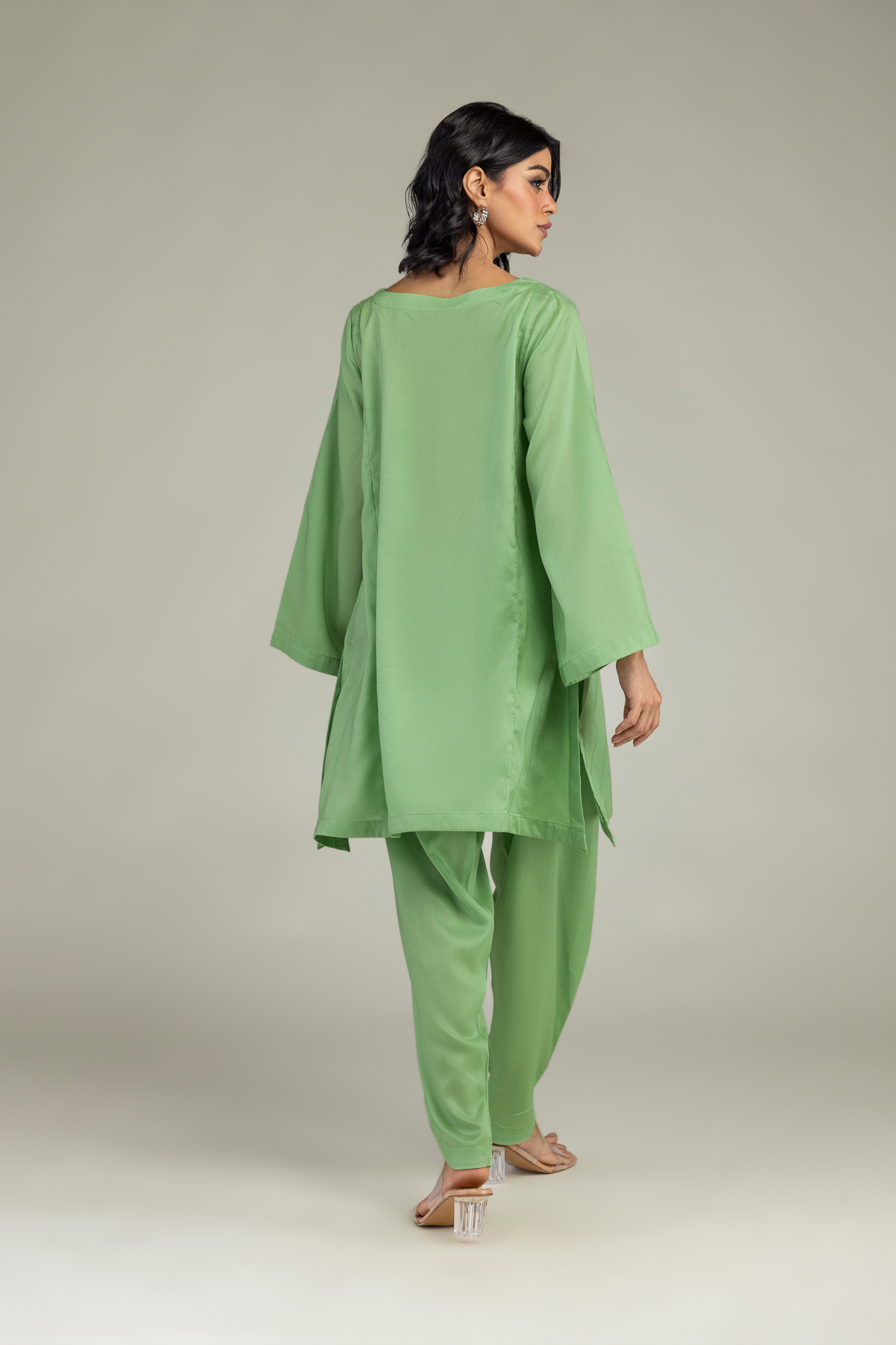 Embroidered Lyocell Green V-Neck Kurta - 8-26-208-A-A1-VG