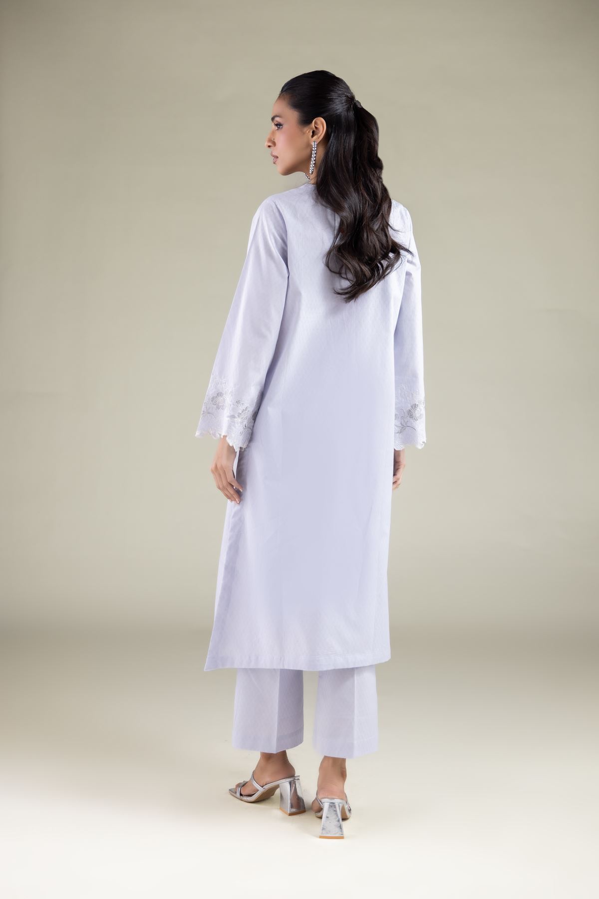Embroidered Cotton Dobby Floral Longline Kurta - 1-26-115-B-F-VG