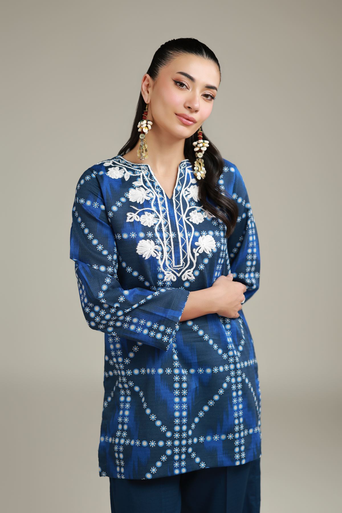 Embroidered Cotton Dobby Blue Cotton Kurta - 8-26-202-A-D1-VG