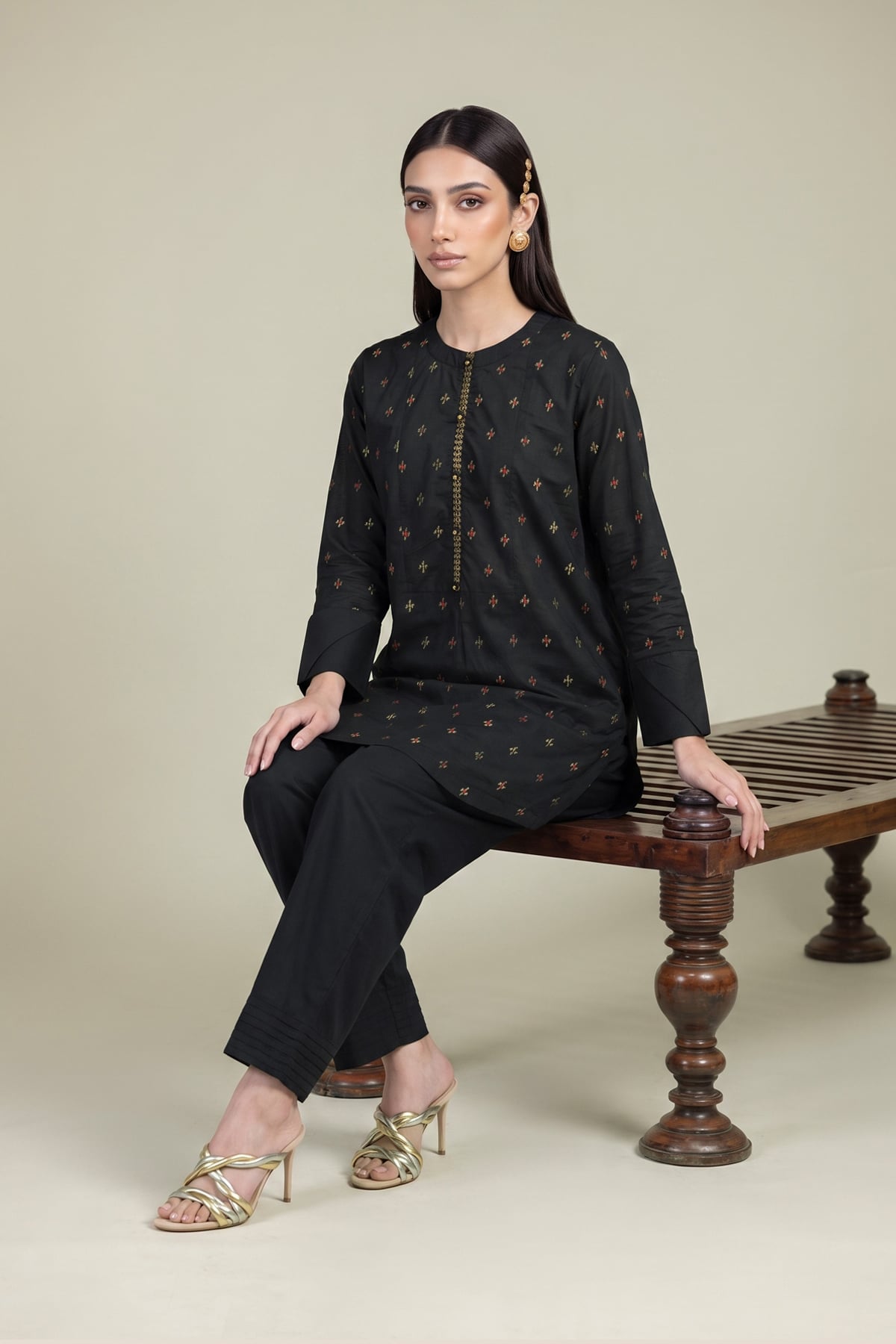 Embroidered Cambric Black Cambric Kurta - 1-26-102-A-F-VG