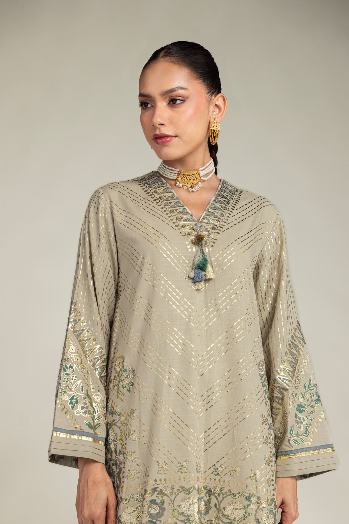 Embroidered Raw Silk Floral Co-ords Set - 1-26-203-A-H1-VG