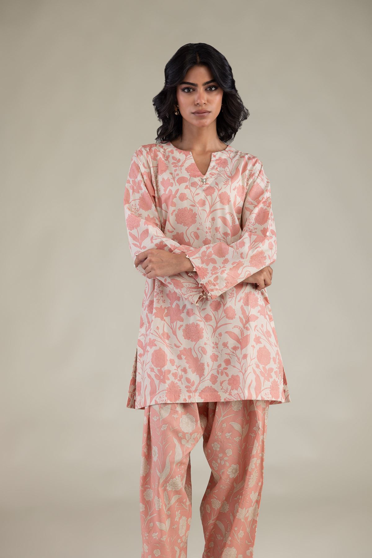 Embroidered Cambric Floral Cambric Kurta - 1-26-229-B-F1-VG